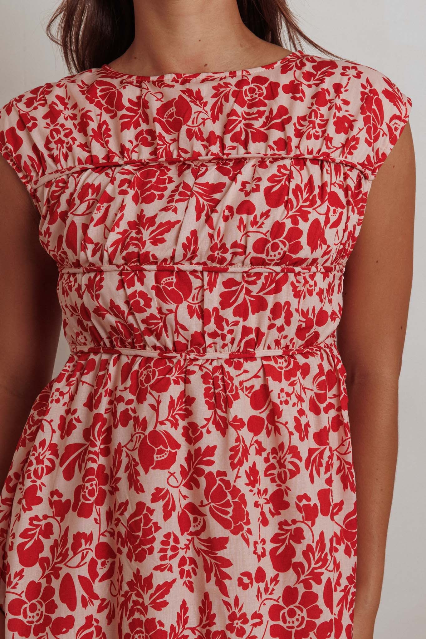 Called Out Gathered Bodice Maxi Dress Floral Red-Maymioy