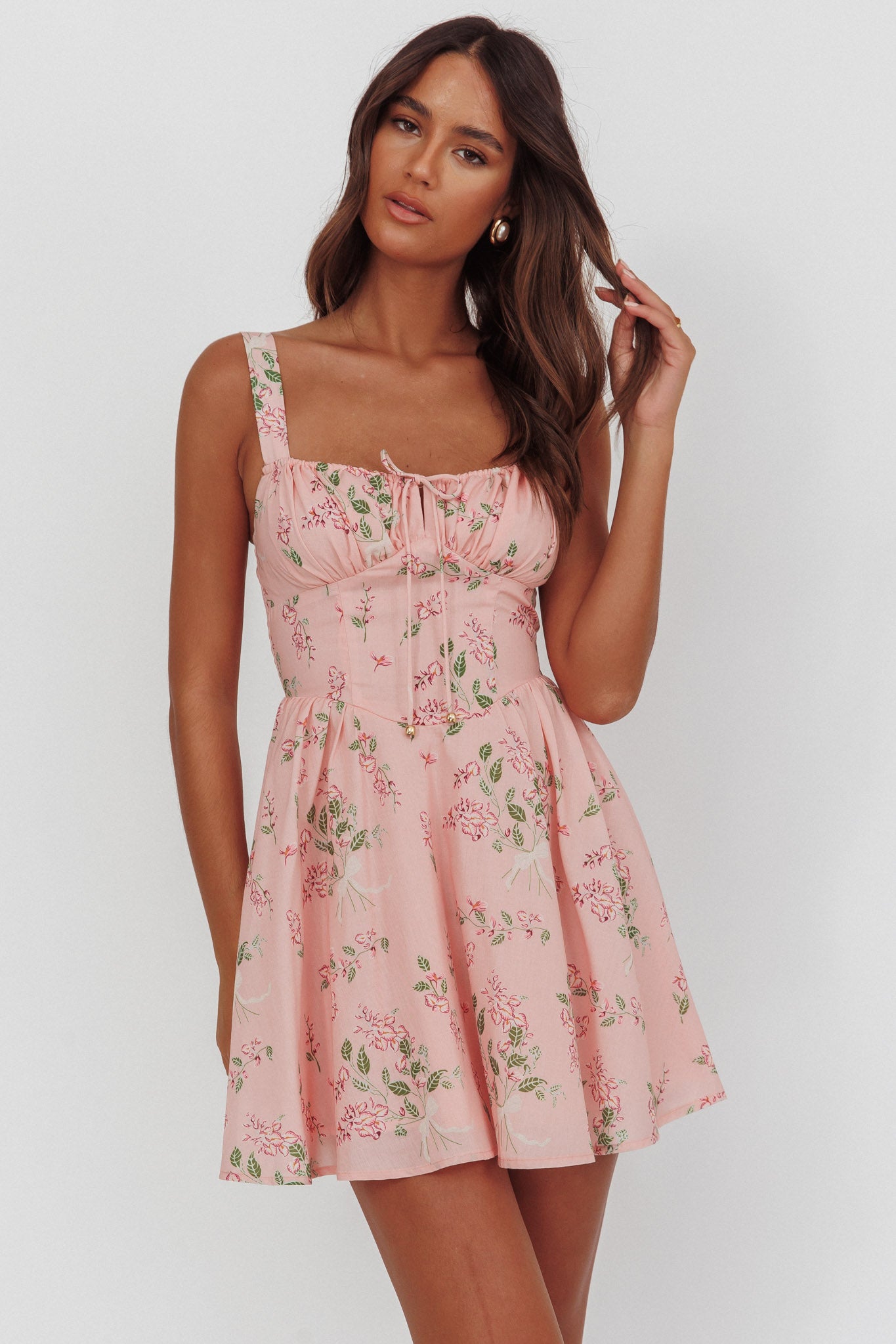 Seen The Light Tie Bust Mini Dress Floral Blush-Maymioy