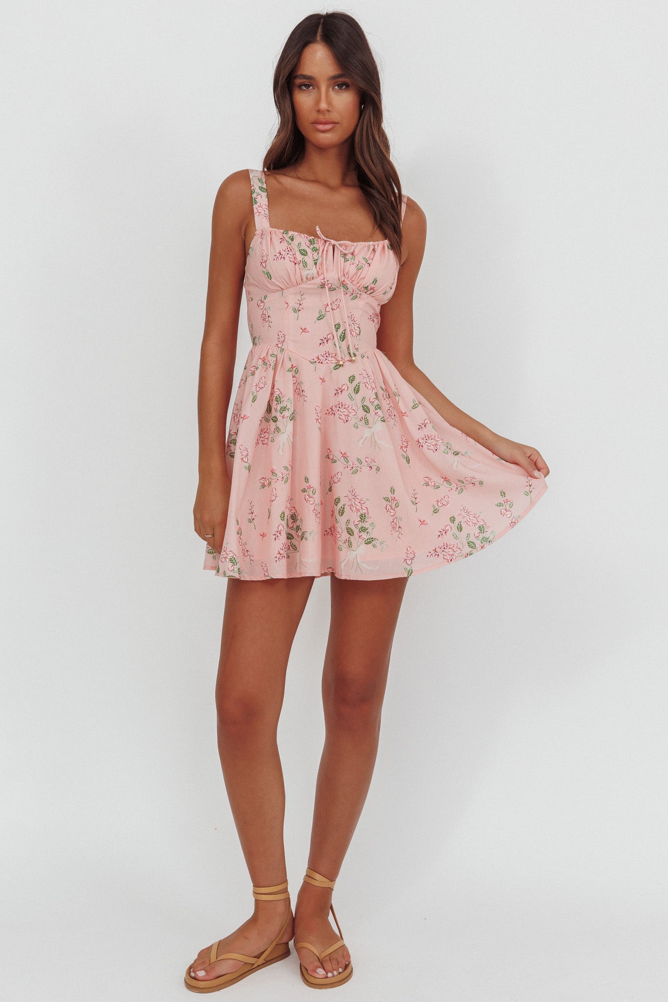 Seen The Light Tie Bust Mini Dress Floral Blush-Maymioy