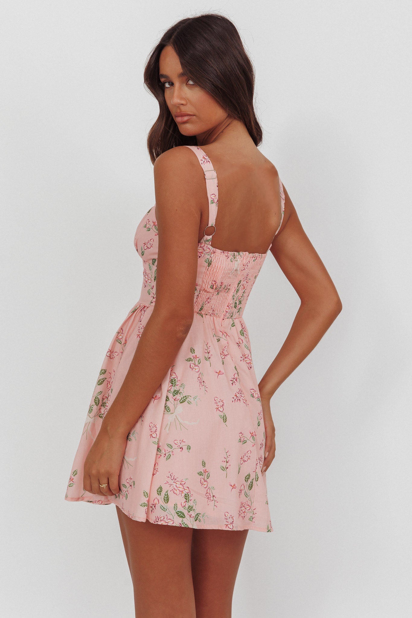 Seen The Light Tie Bust Mini Dress Floral Blush-Maymioy