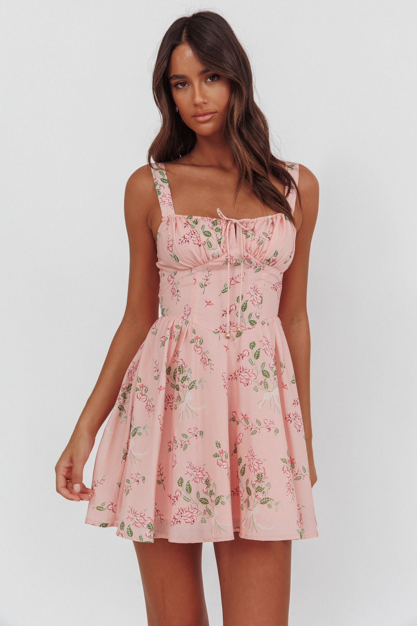 Seen The Light Tie Bust Mini Dress Floral Blush-Maymioy
