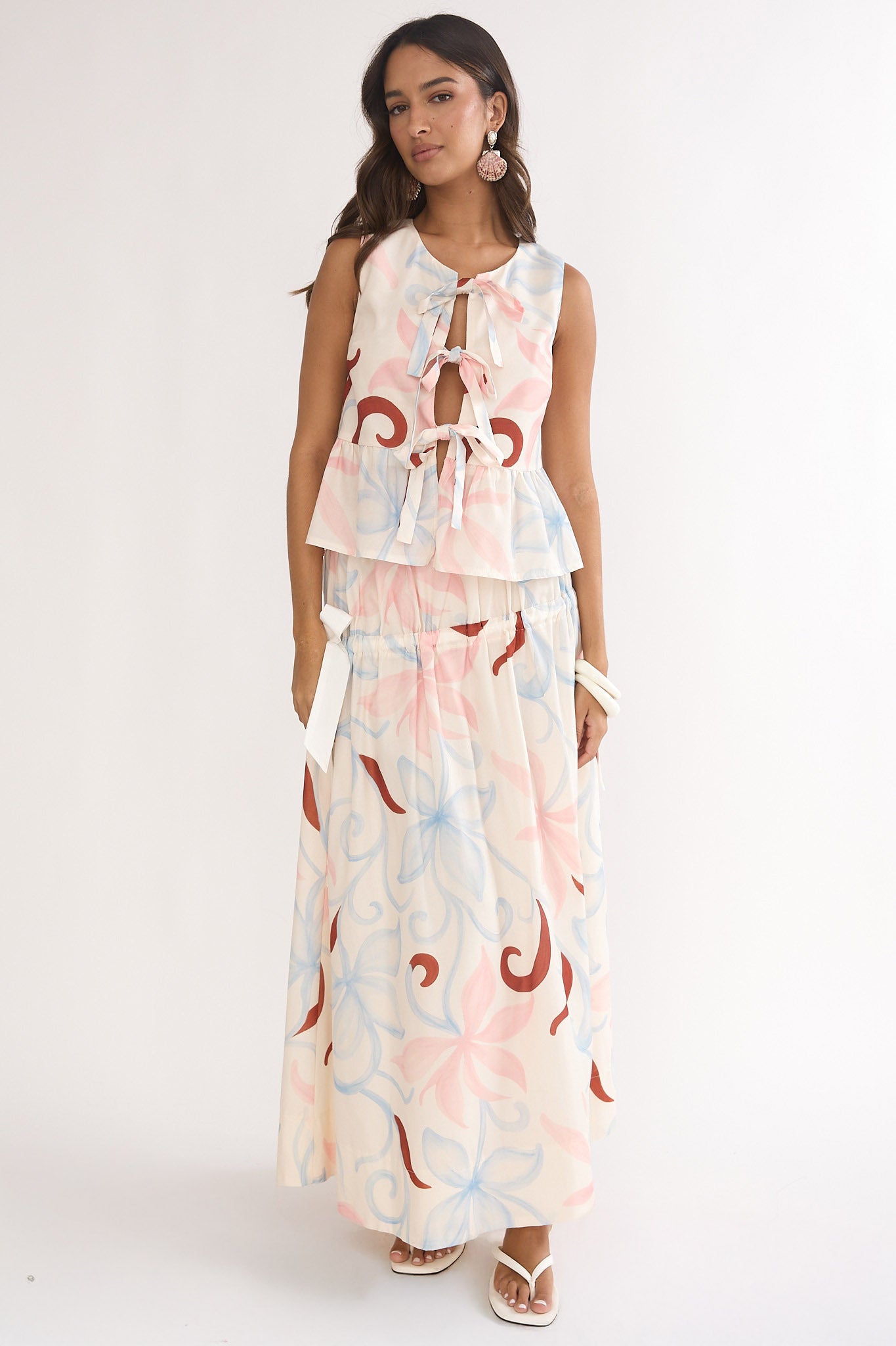 Salty Sea Side Bow Maxi Skirt Floral-Maymioy