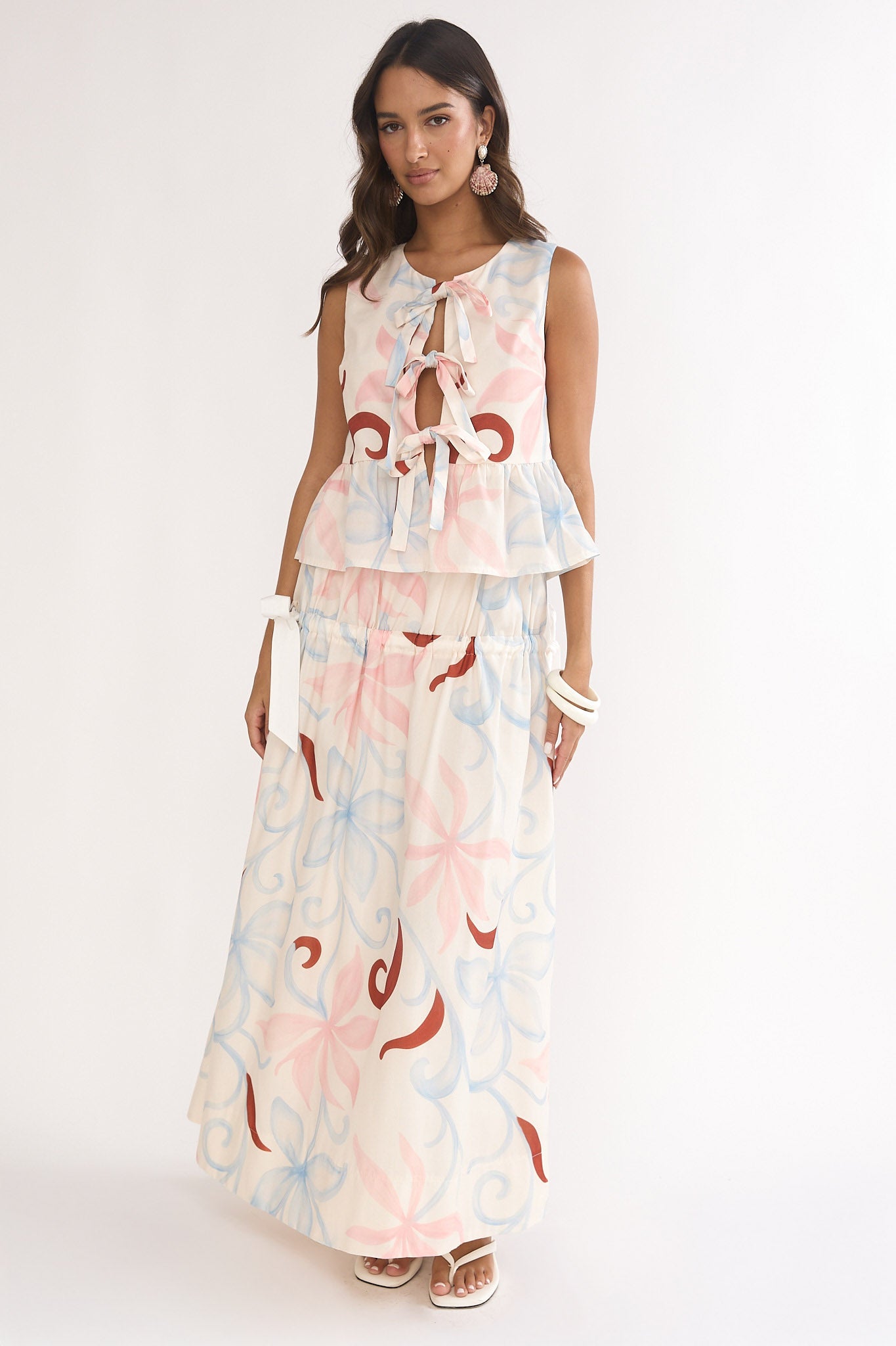Salty Sea Side Bow Maxi Skirt Floral-Maymioy
