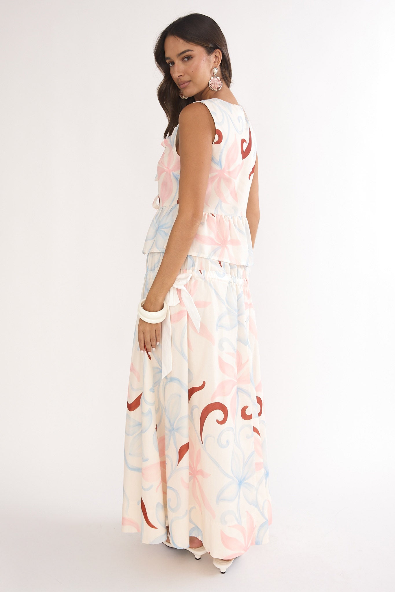 Salty Sea Side Bow Maxi Skirt Floral-Maymioy