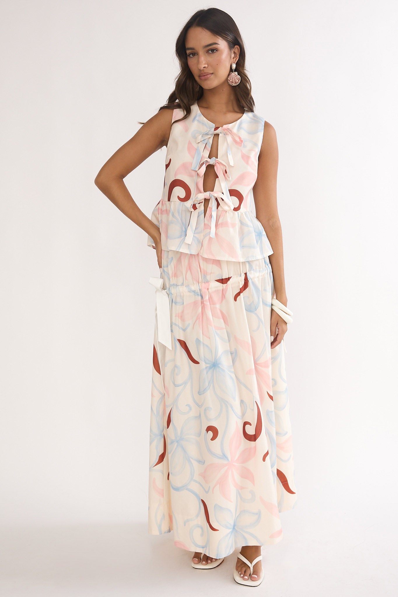 Salty Sea Side Bow Maxi Skirt Floral-Maymioy
