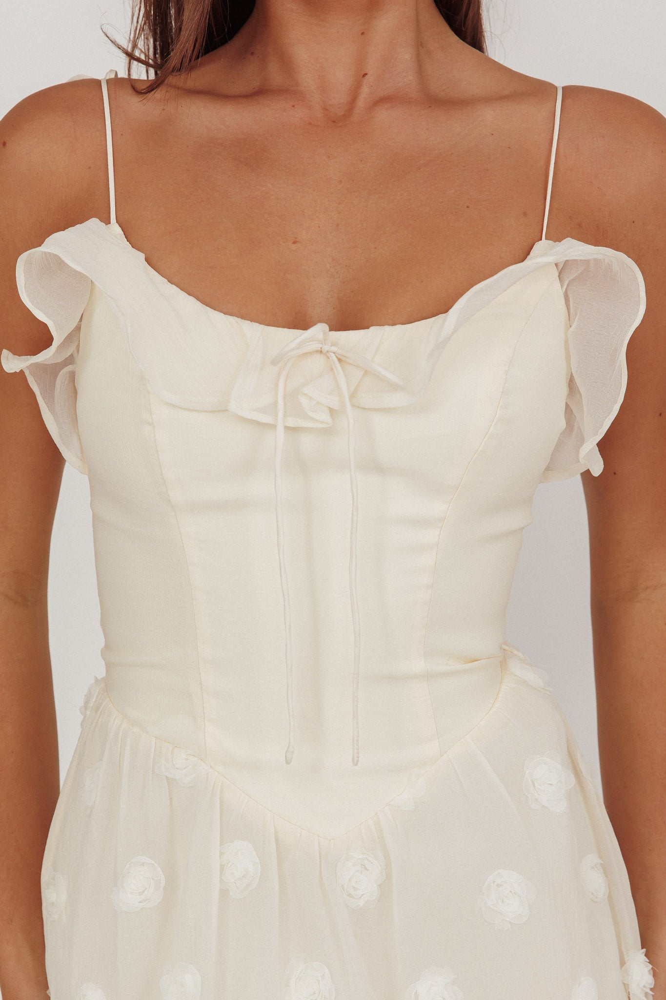Gelati Embellished Tie Strap Midi Dress Cream-Maymioy
