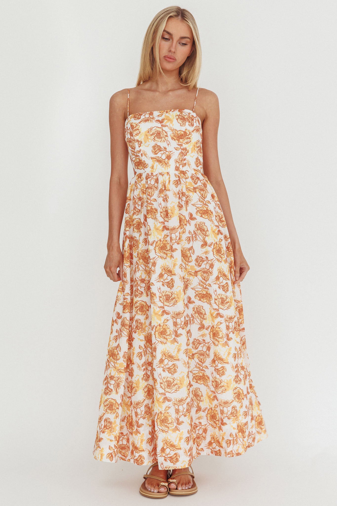 Wild Card Cami Strap Maxi Dress Floral Yellow-Maymioy