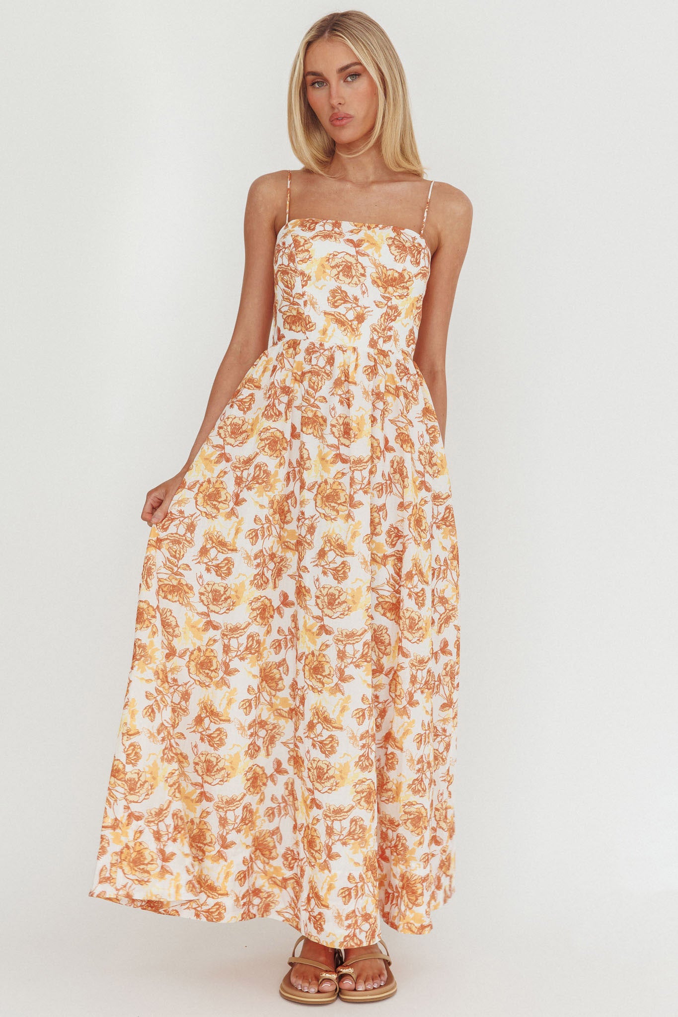Wild Card Cami Strap Maxi Dress Floral Yellow-Maymioy