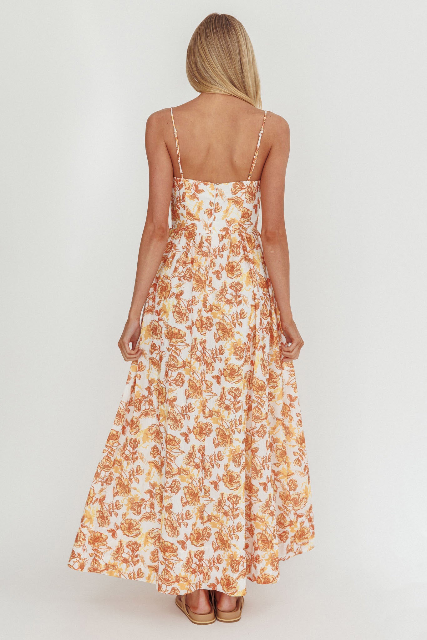Wild Card Cami Strap Maxi Dress Floral Yellow-Maymioy