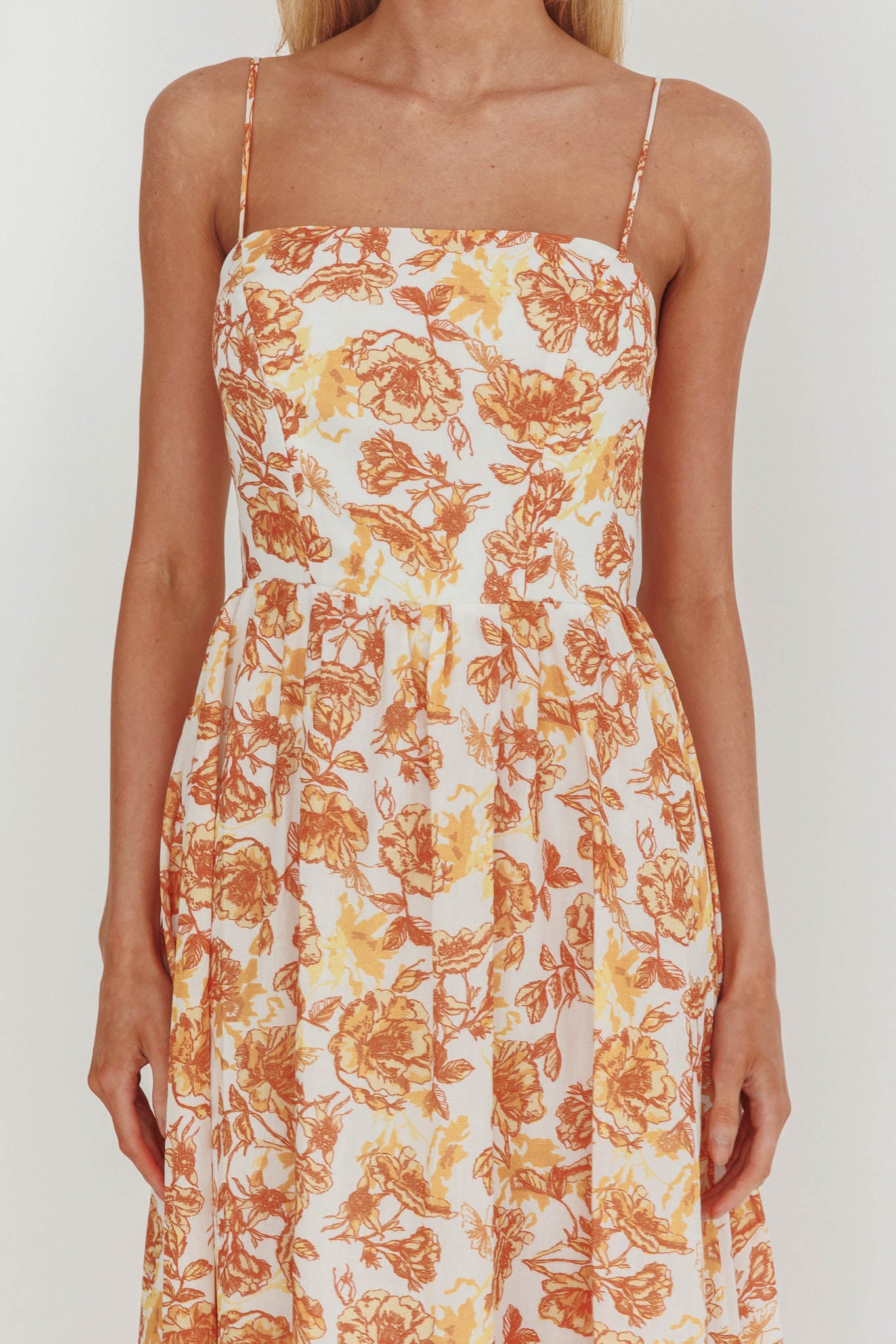 Wild Card Cami Strap Maxi Dress Floral Yellow-Maymioy