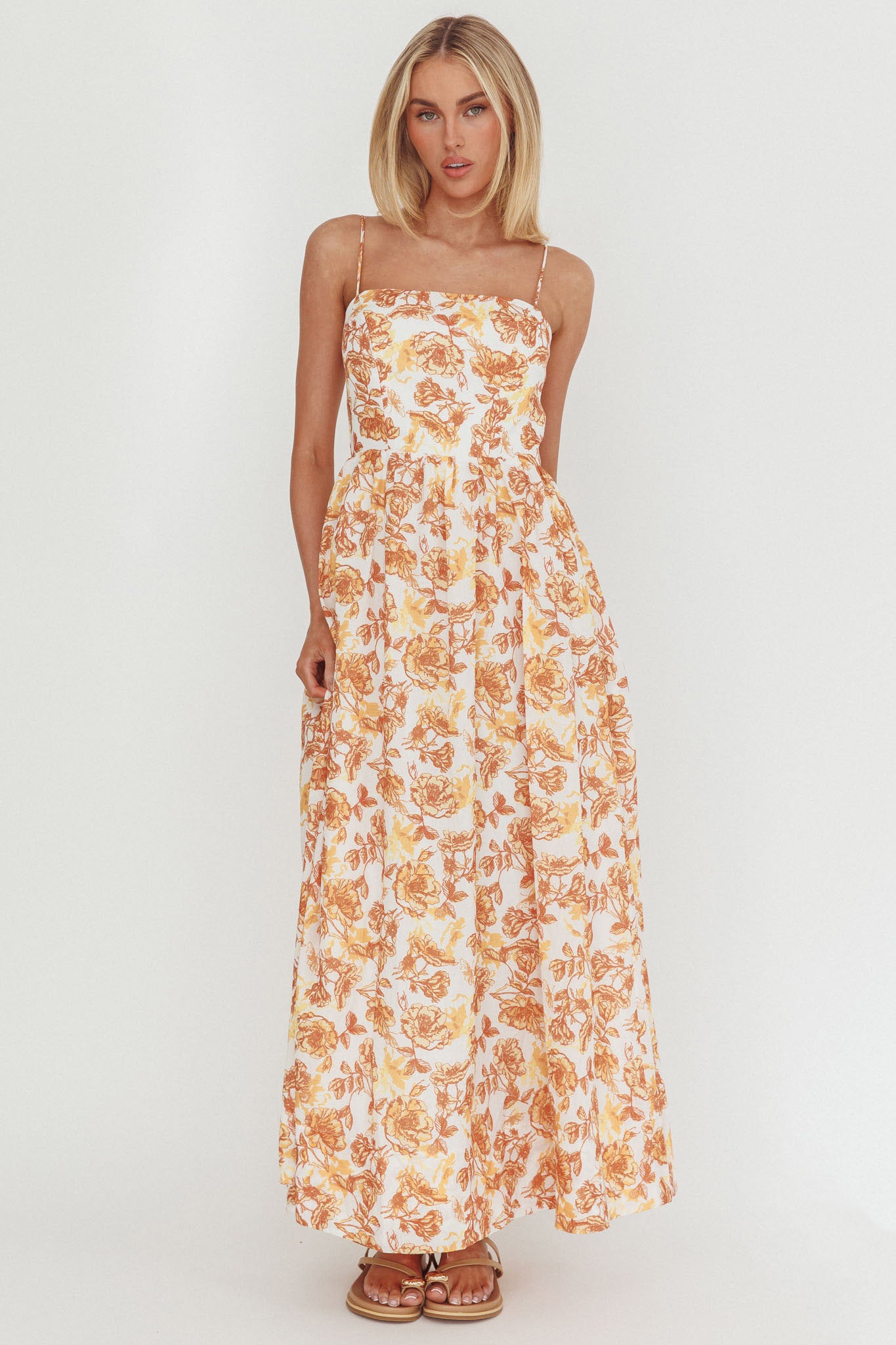 Wild Card Cami Strap Maxi Dress Floral Yellow-Maymioy