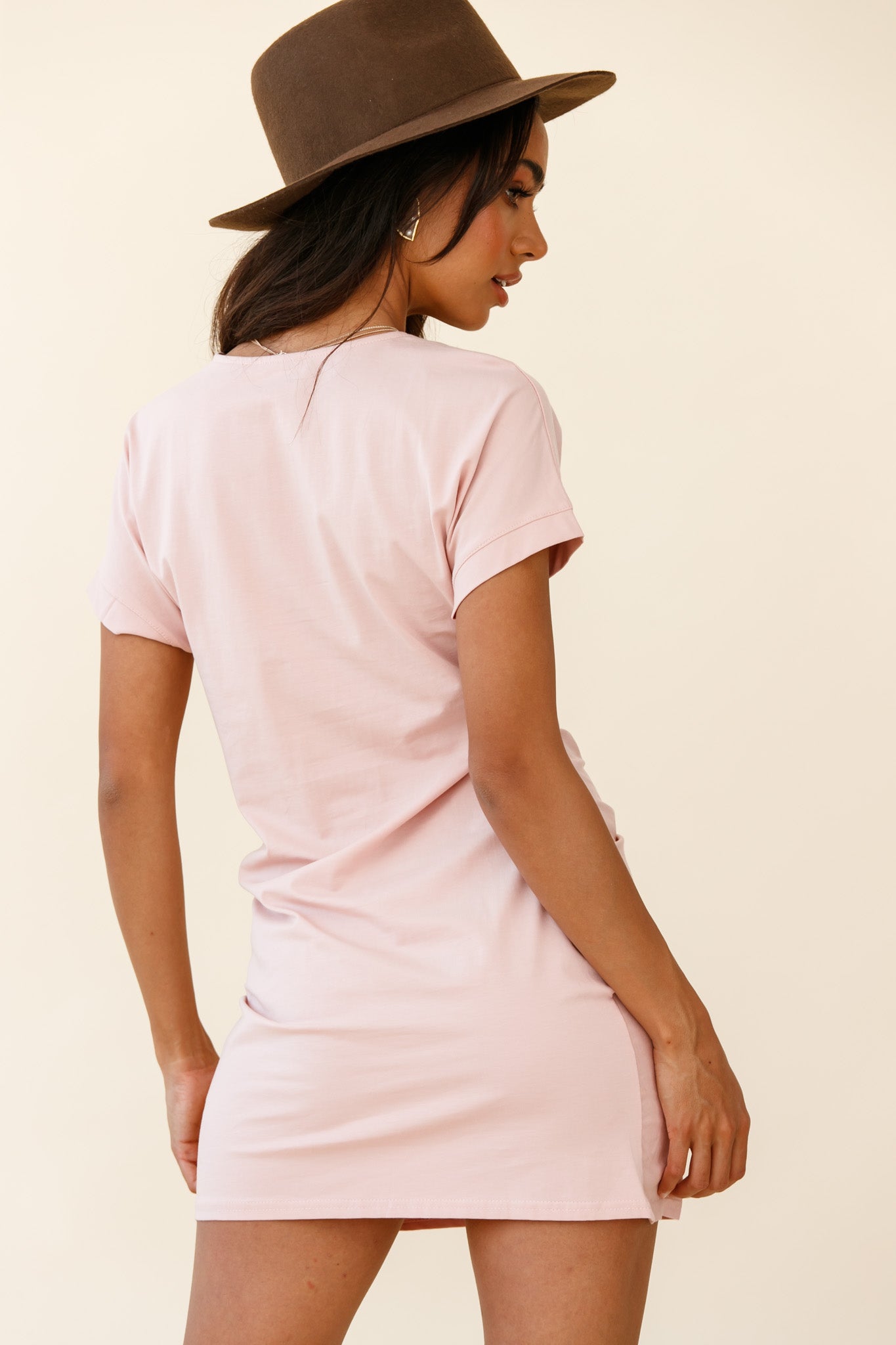 Kenya Tie Front T-Shirt Dress Blush-Maymioy