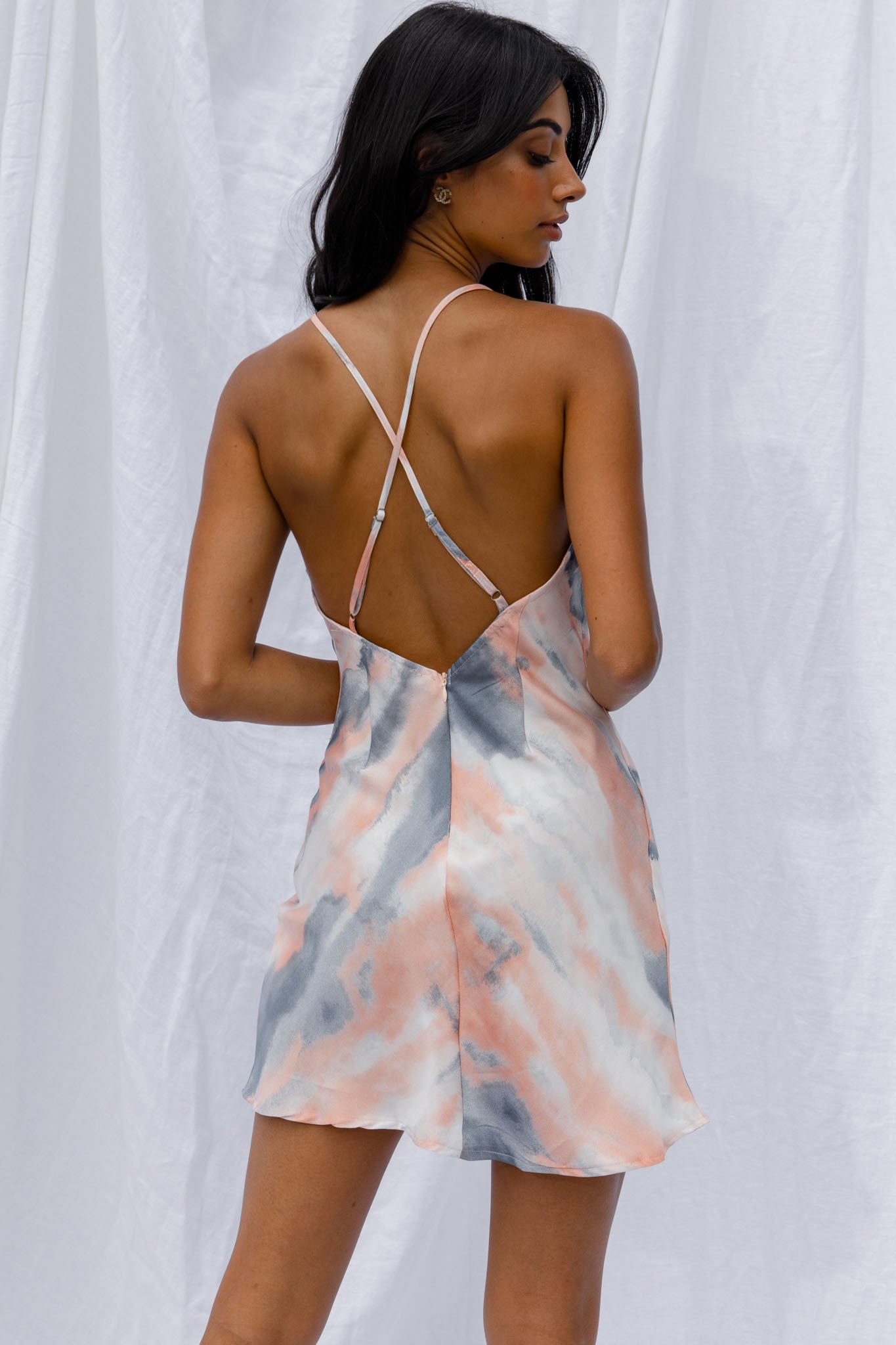 Hey Girl Cowl Neck Wrap Front Mini Dress Tie-Dye Print Multi-Maymioy