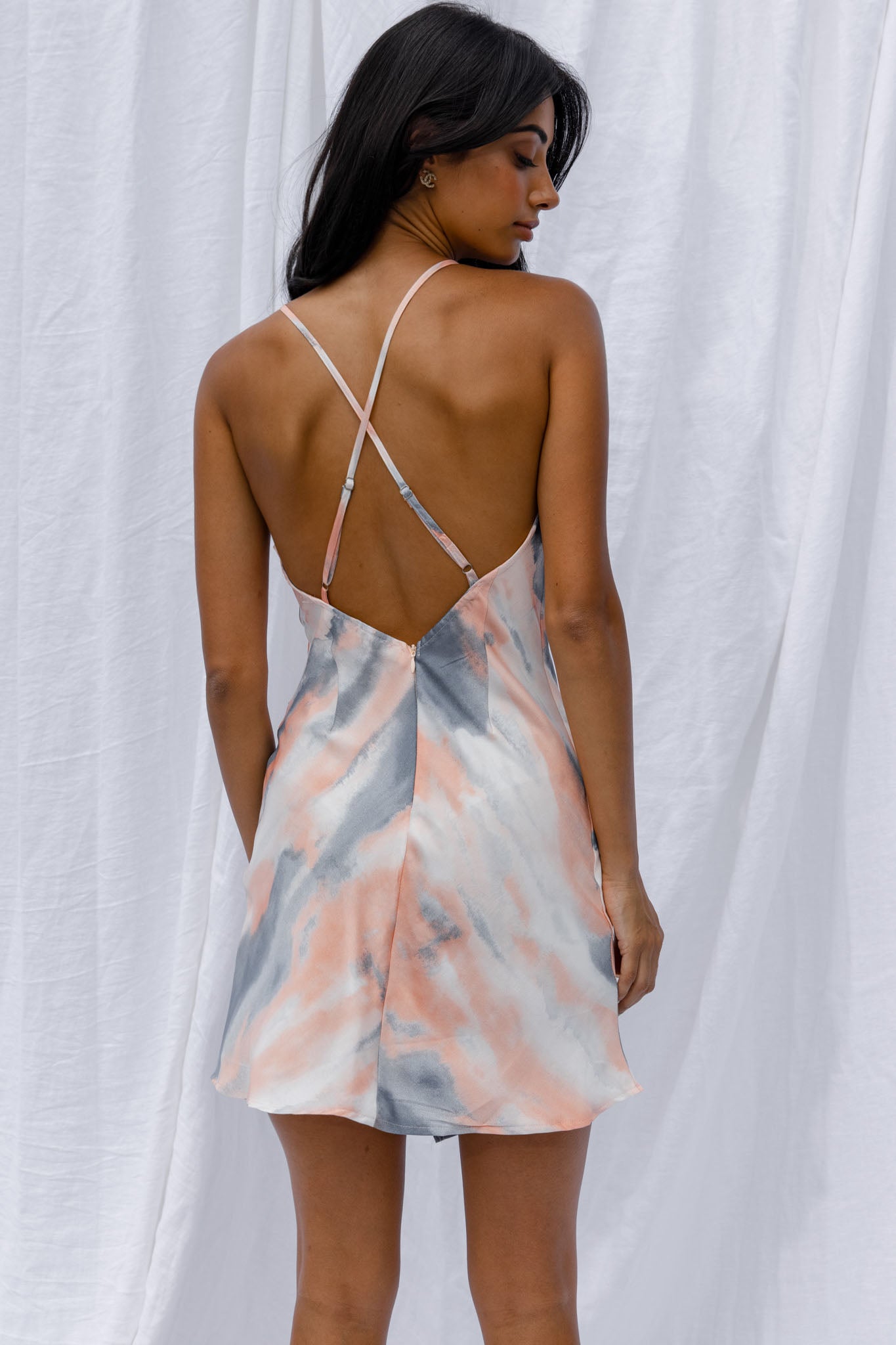 Hey Girl Cowl Neck Wrap Front Mini Dress Tie-Dye Print Multi-Maymioy