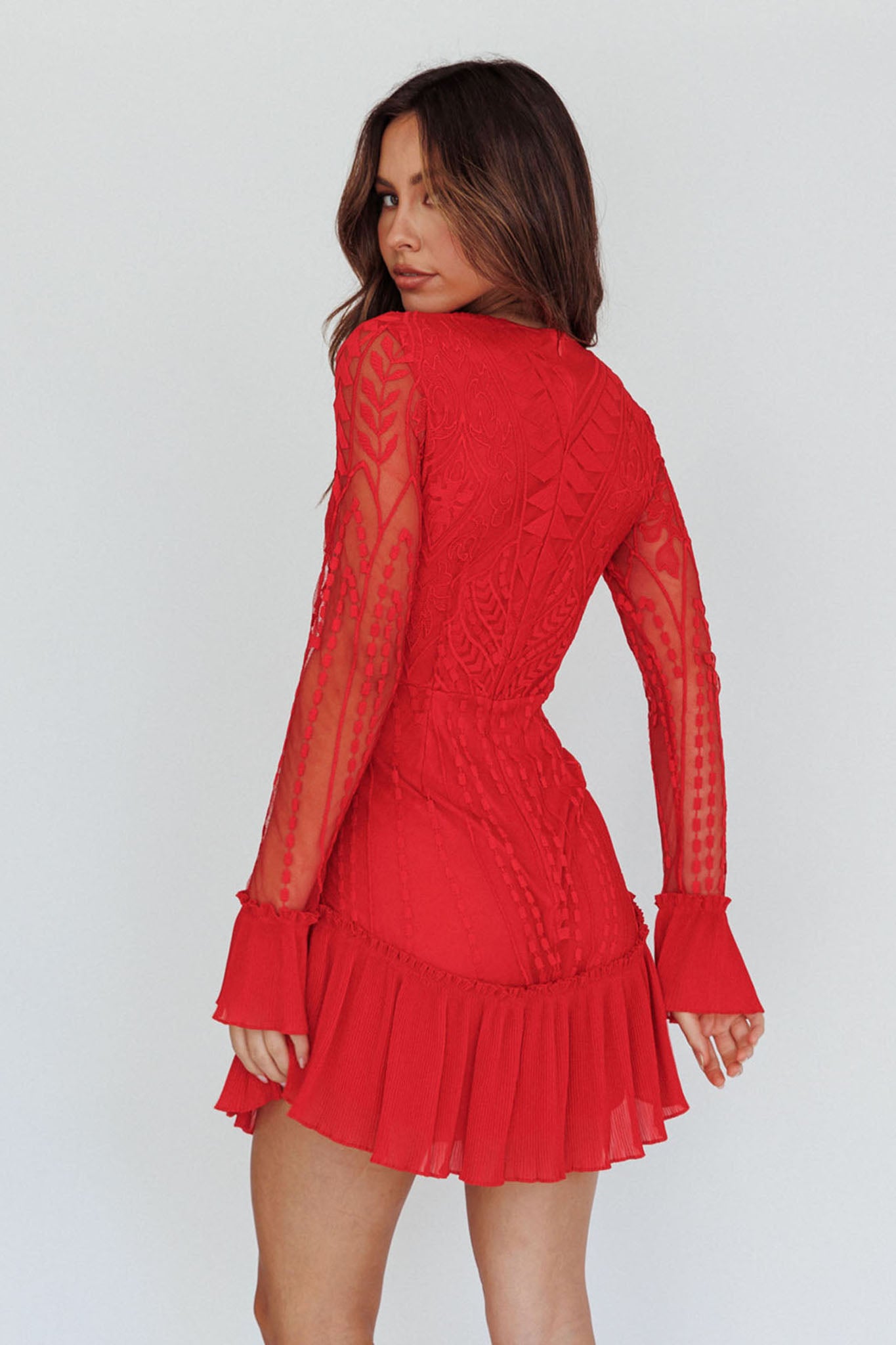 Dreamy Long Sleeve Mini Dress Red-Maymioy