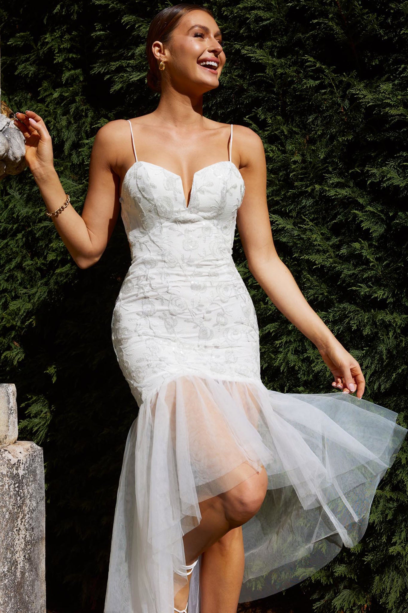 Dreamy Removable Sleeve Sequin Dress White-Maymioy
