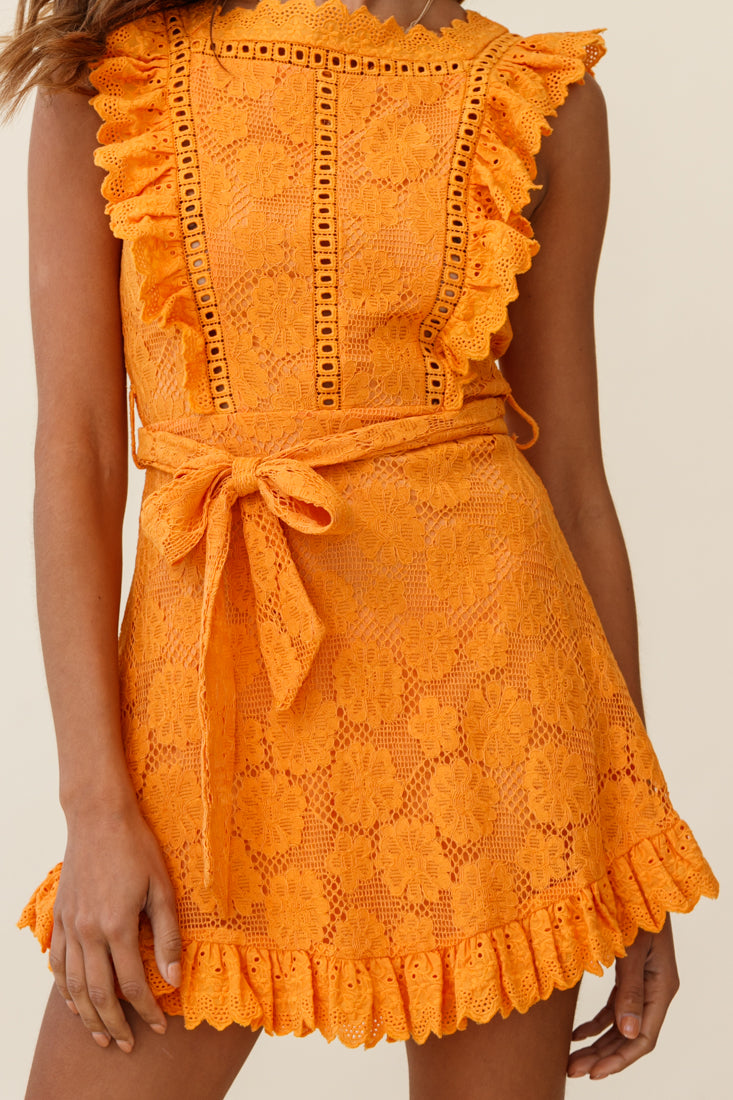 Prairie Crochet Frill Dress Sunset-Maymioy