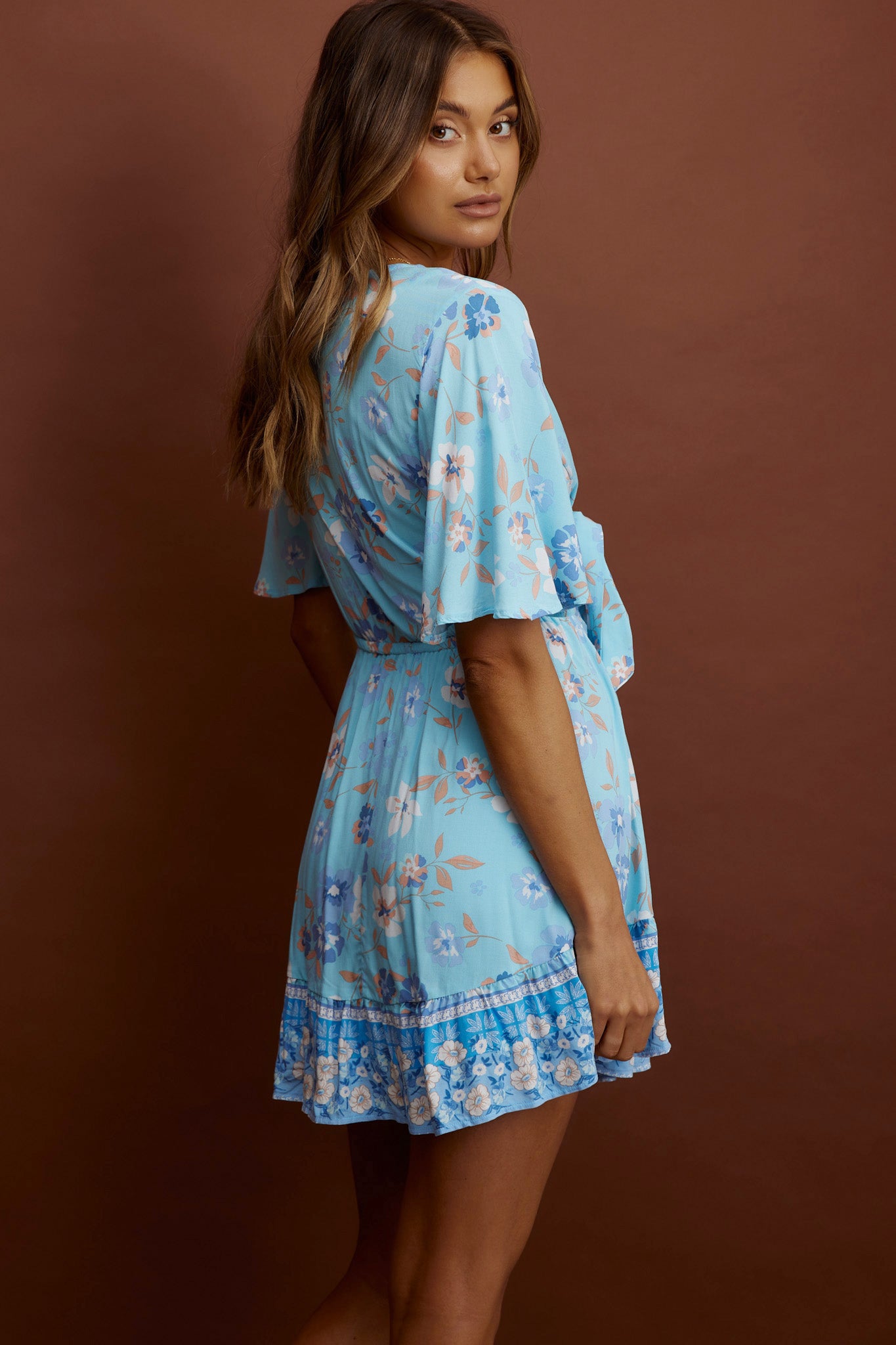 Suva Tie-Knot Bust A-Line Dress Floral Blue-Maymioy