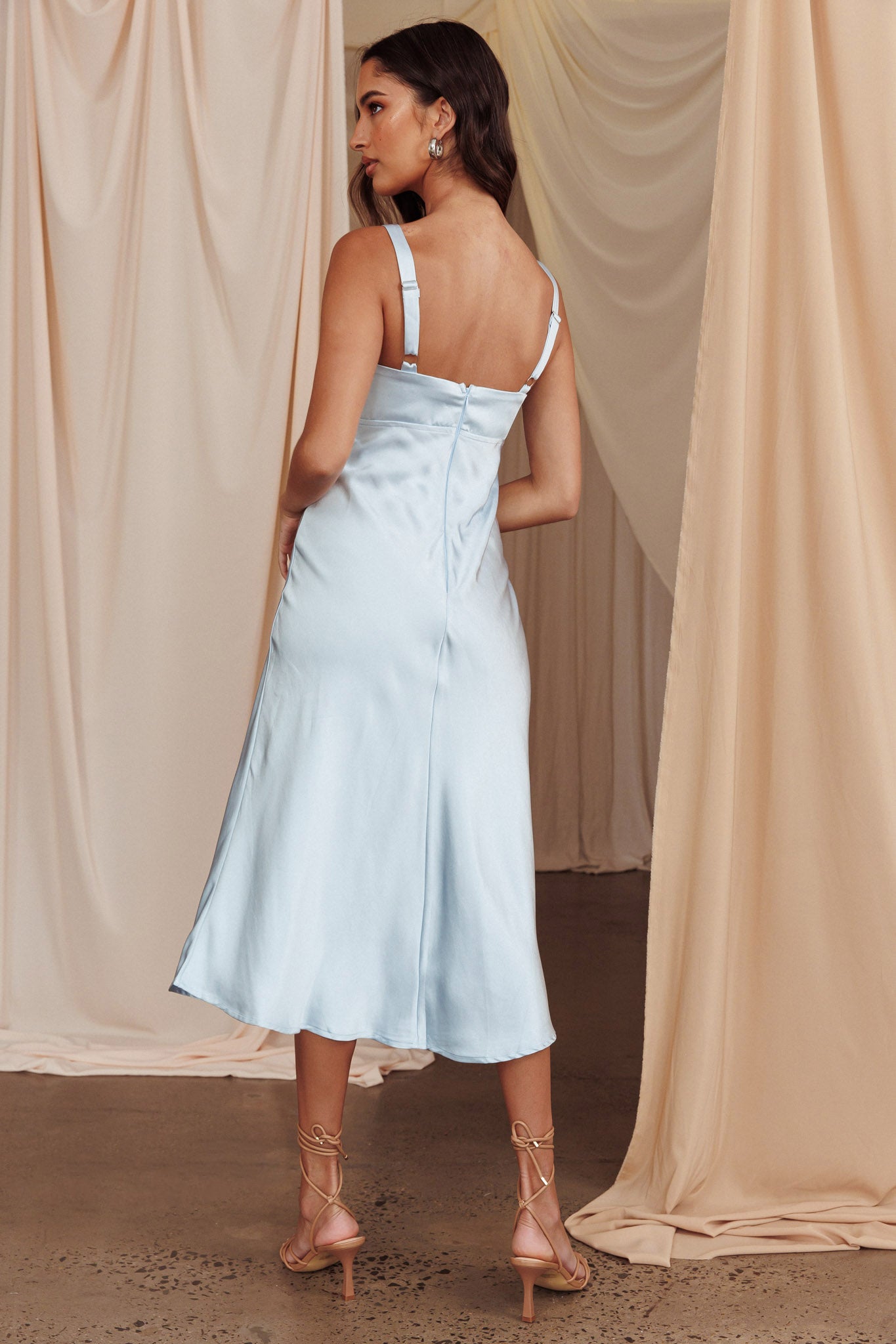 Perfect Day Satin Midi Dress Steel Blue-Maymioy