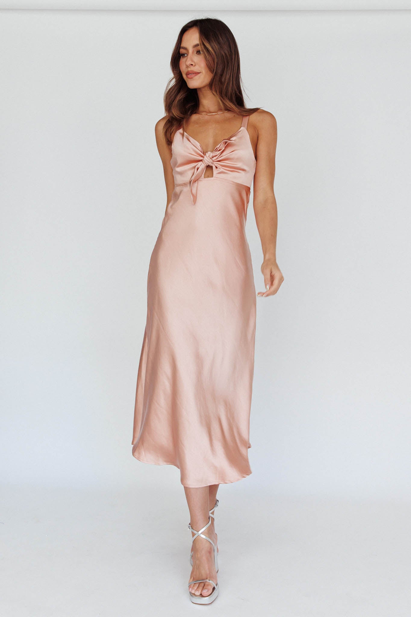 Perfect Day Satin Midi Dress Blush-Maymioy