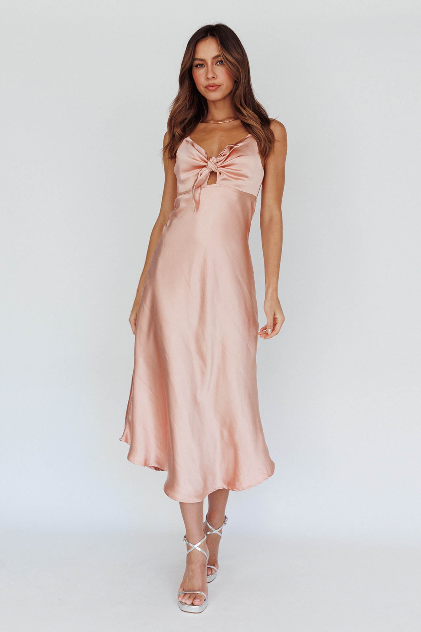 Perfect Day Satin Midi Dress Blush-Maymioy