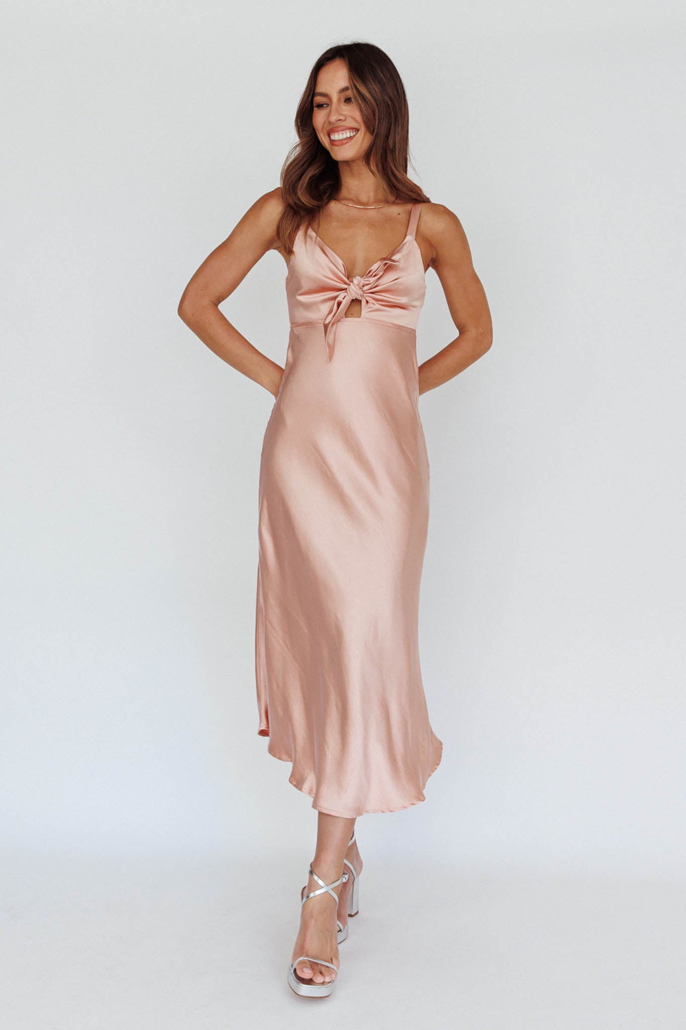 Perfect Day Satin Midi Dress Blush-Maymioy