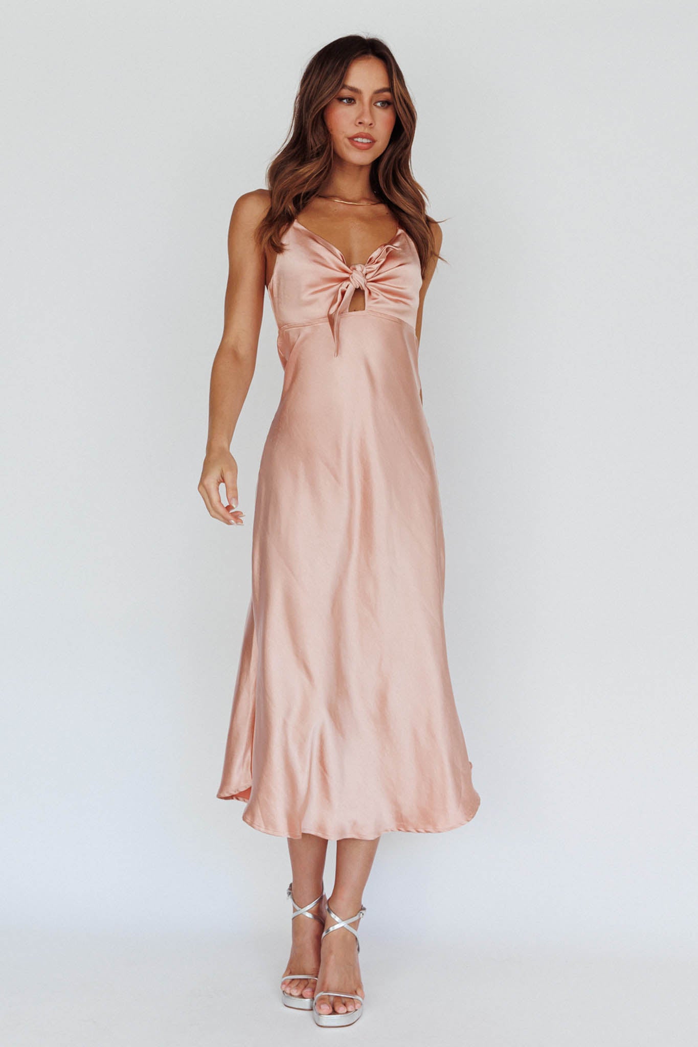 Perfect Day Satin Midi Dress Blush-Maymioy