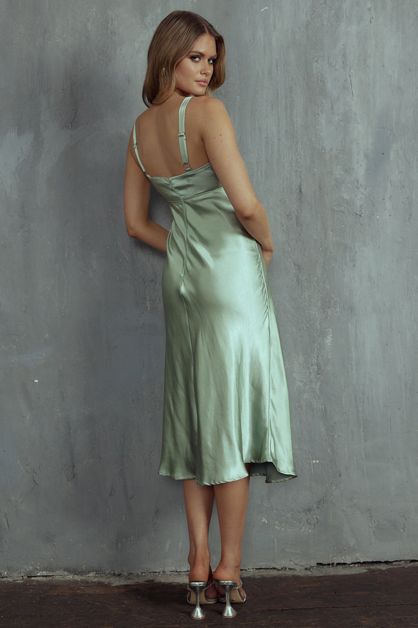 Perfect Day Satin Midi Dress Olive-Maymioy