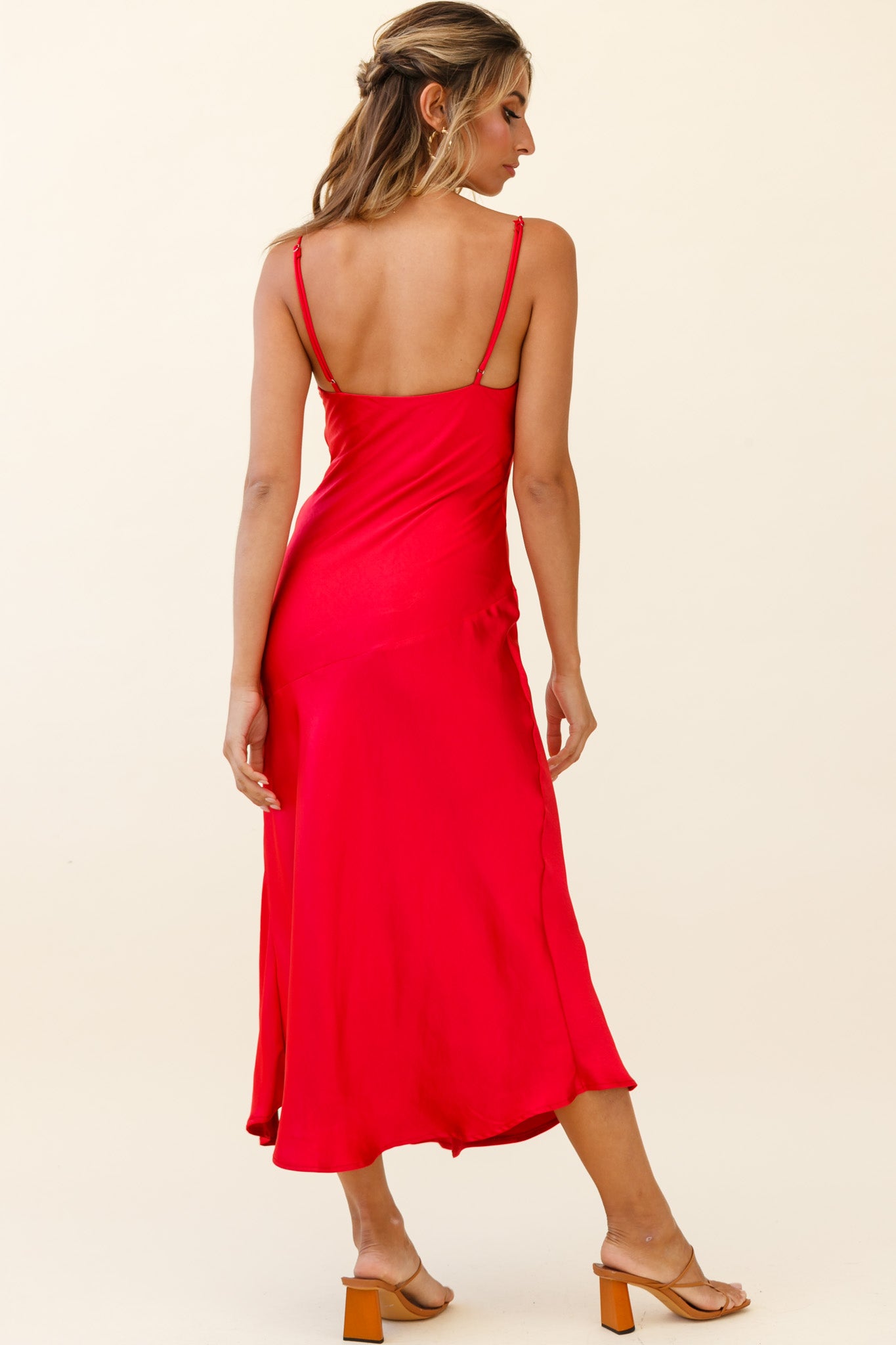 Downtown Cami Strap Front Split Midi Dress Wine-Maymioy