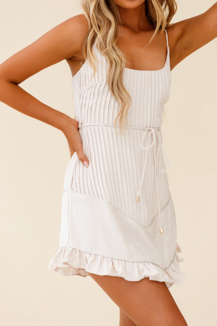Charmed Pintuck Pleat Spaghetti Strap Dress Beige-Maymioy