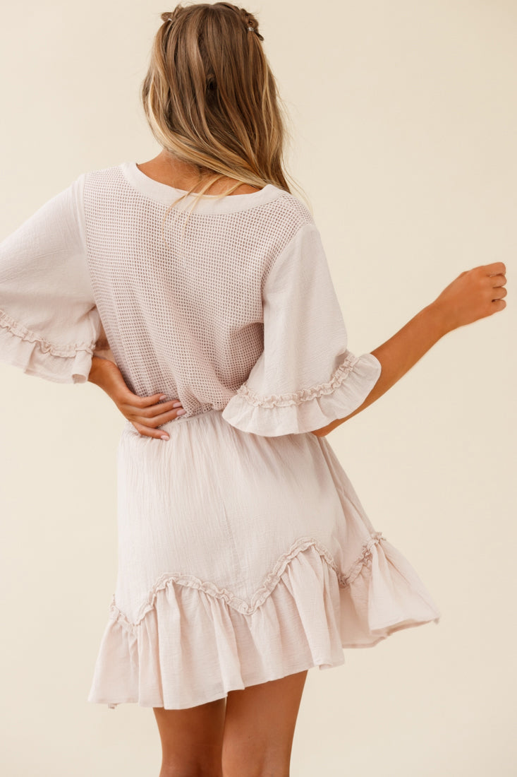 Play It Again Bust Placket Mesh Detail Dress Beige-Maymioy