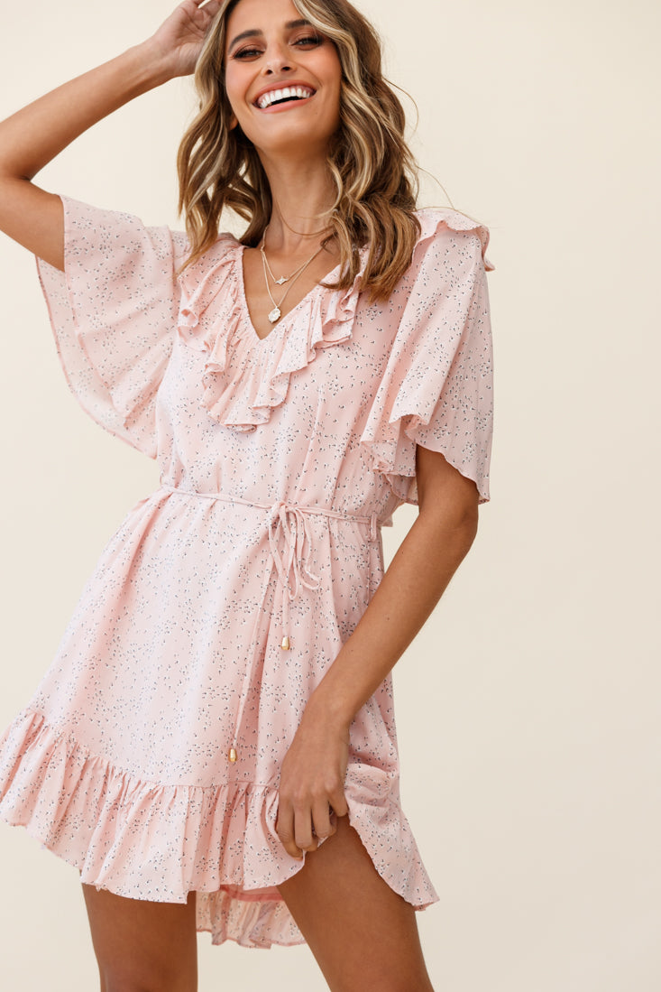 Piper V-Back String Tie Dress Floral Print Pink-Maymioy