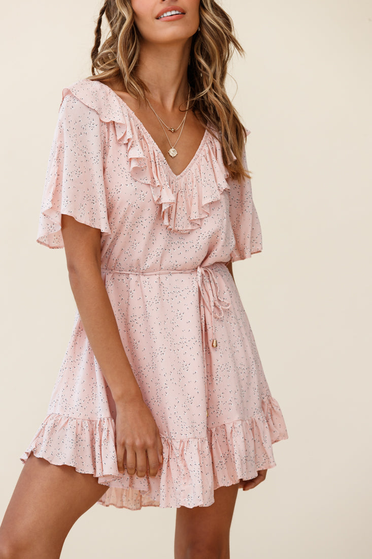 Piper V-Back String Tie Dress Floral Print Pink-Maymioy
