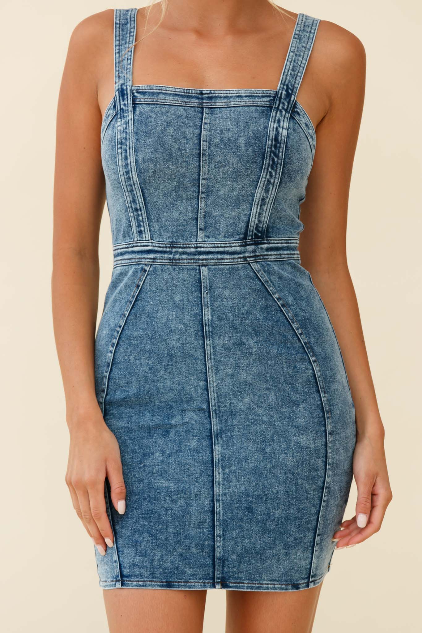Shalom Structured Bodycon Dress Washed Blue-Maymioy