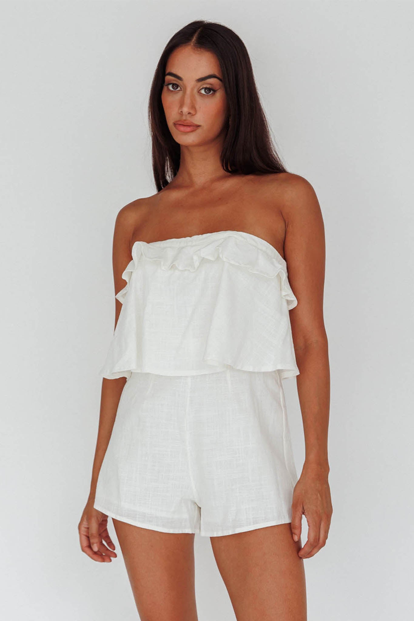Joey Strapless Tie-Back Romper White-Maymioy