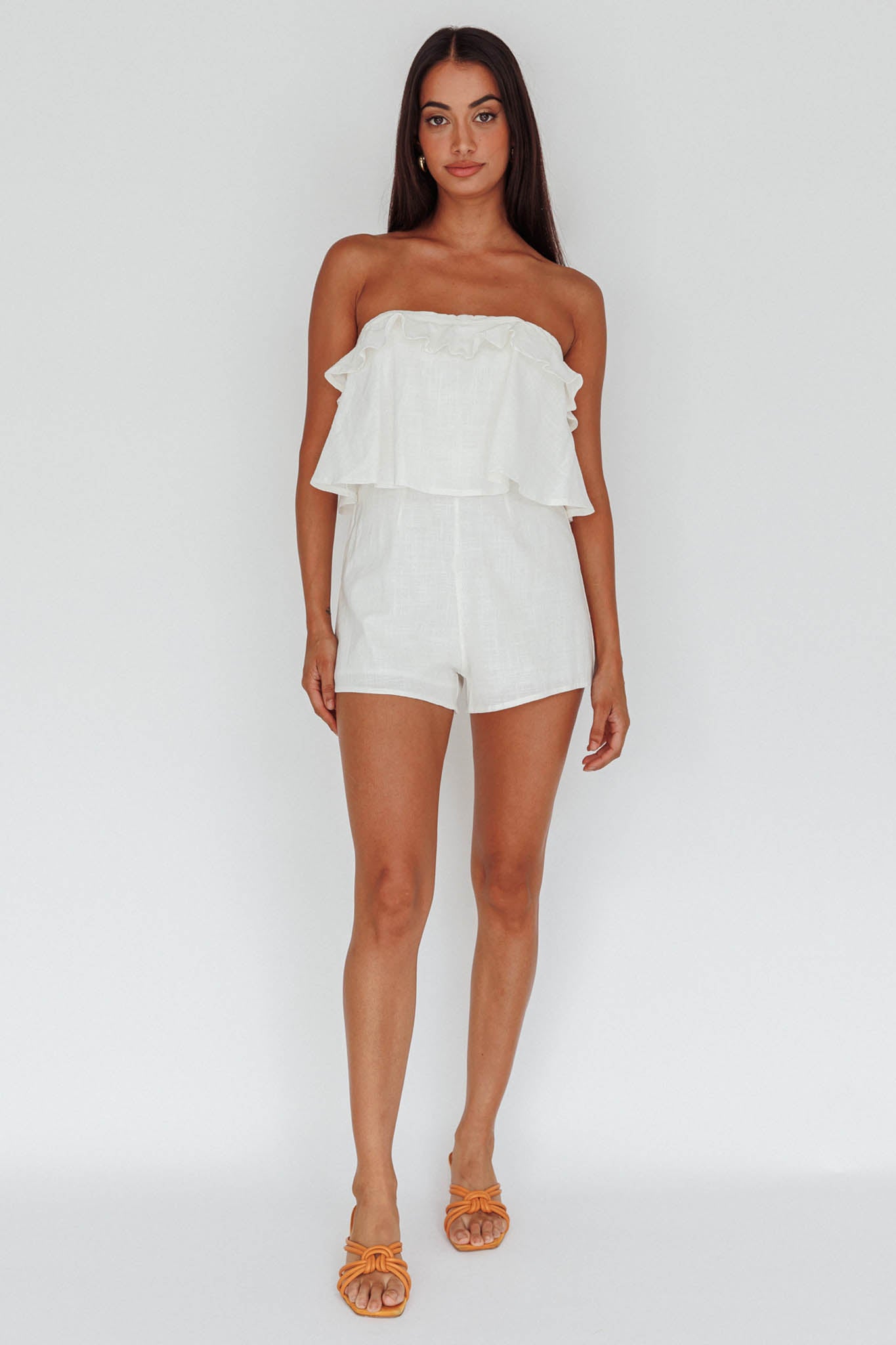 Joey Strapless Tie-Back Romper White-Maymioy