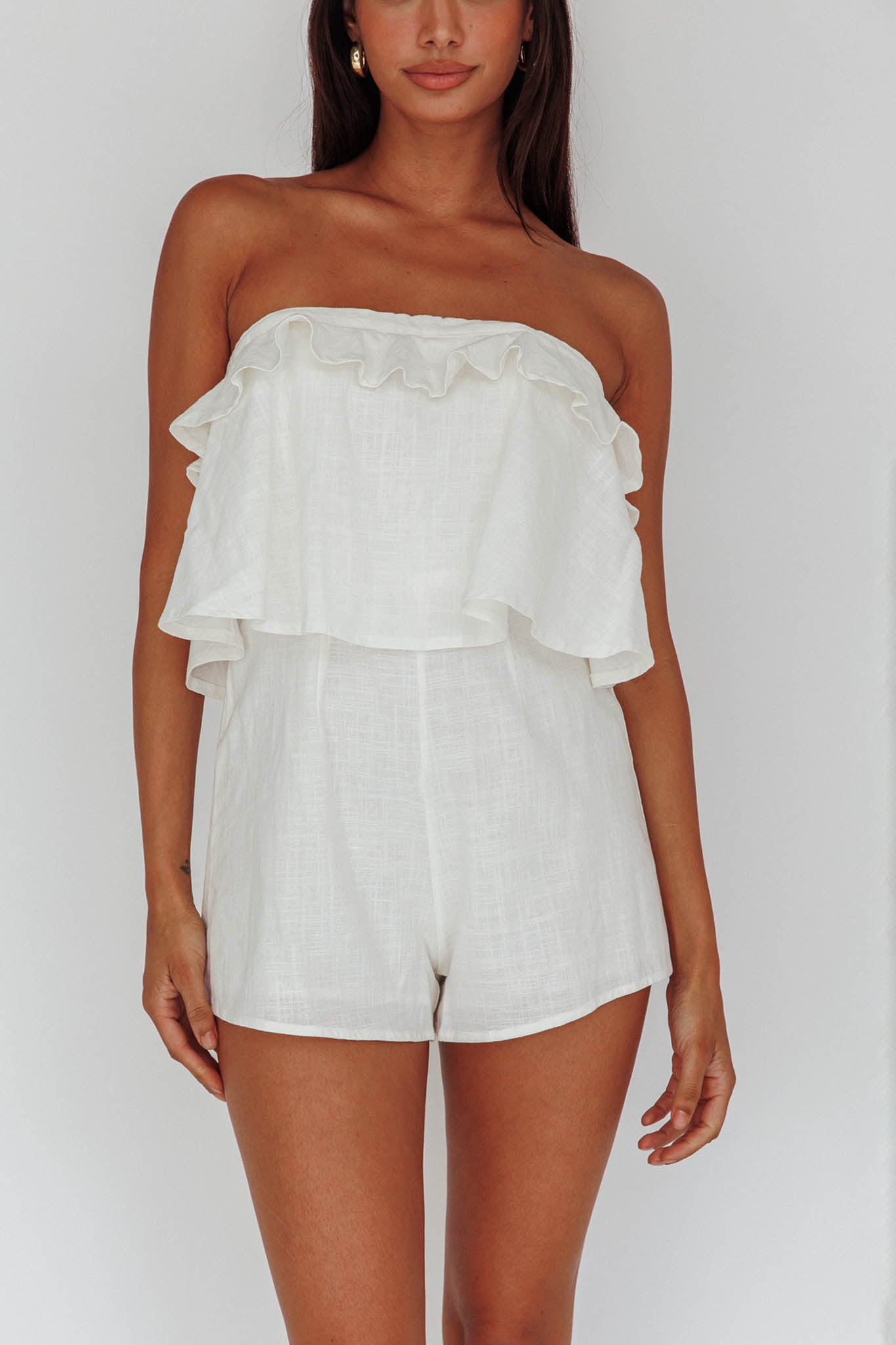 Joey Strapless Tie-Back Romper White-Maymioy