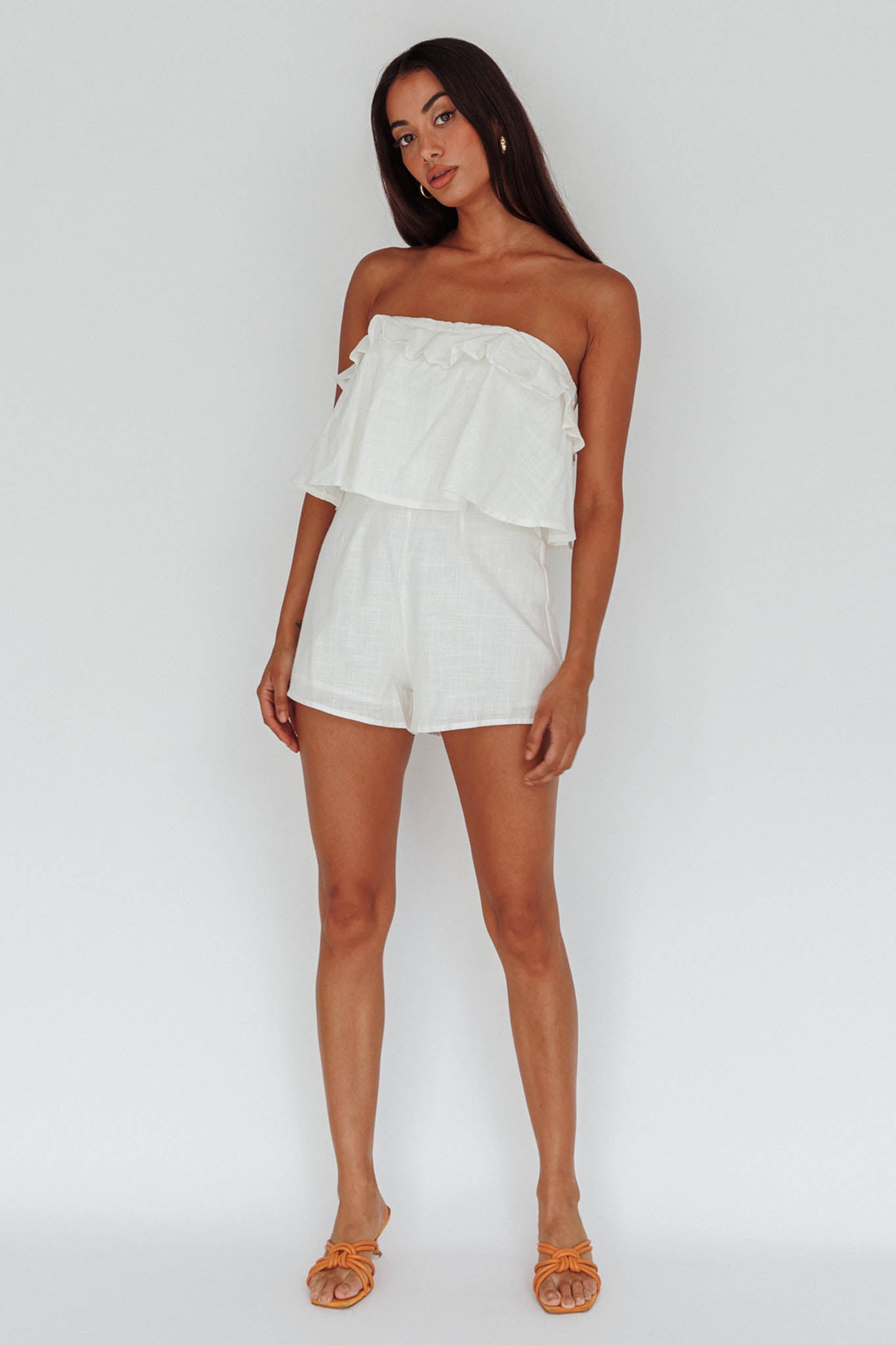 Joey Strapless Tie-Back Romper White-Maymioy