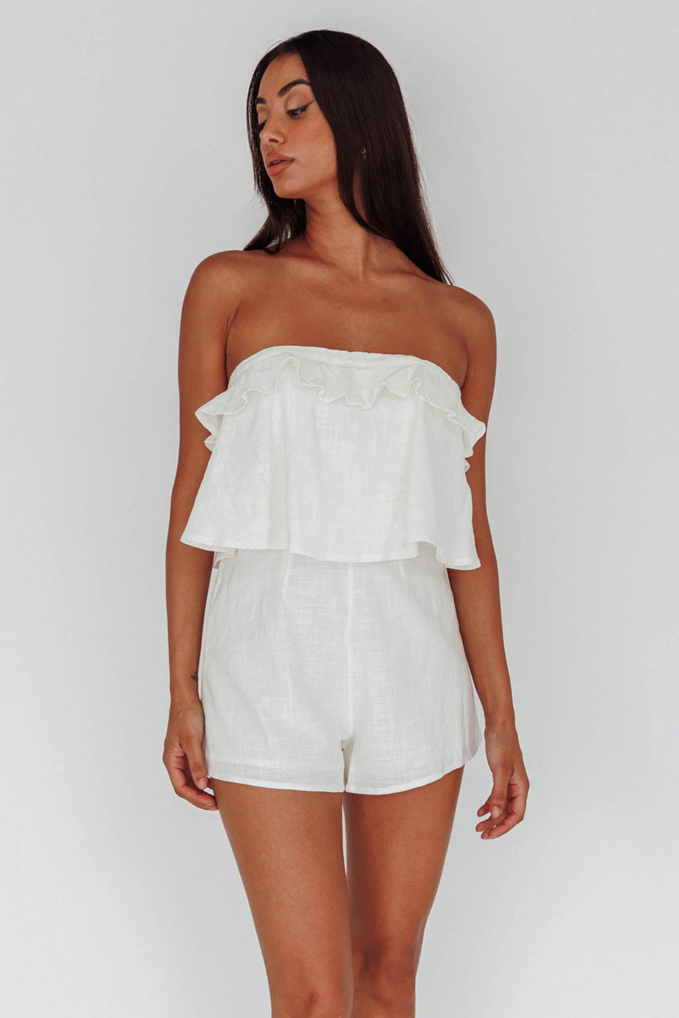 Joey Strapless Tie-Back Romper White-Maymioy