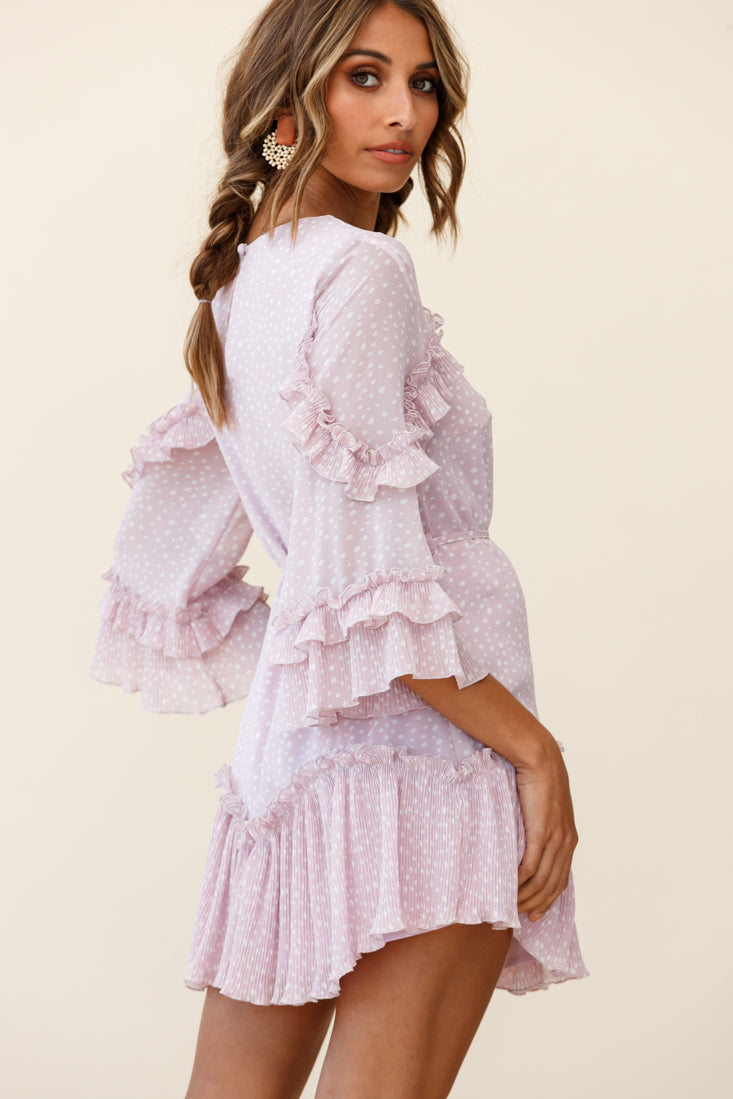 Yours Sincerely Three-Quarter Sleeve Accordion Pleat Dress Speckle Print Pink-Maymioy