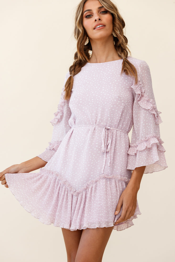 Yours Sincerely Three-Quarter Sleeve Accordion Pleat Dress Speckle Print Pink-Maymioy