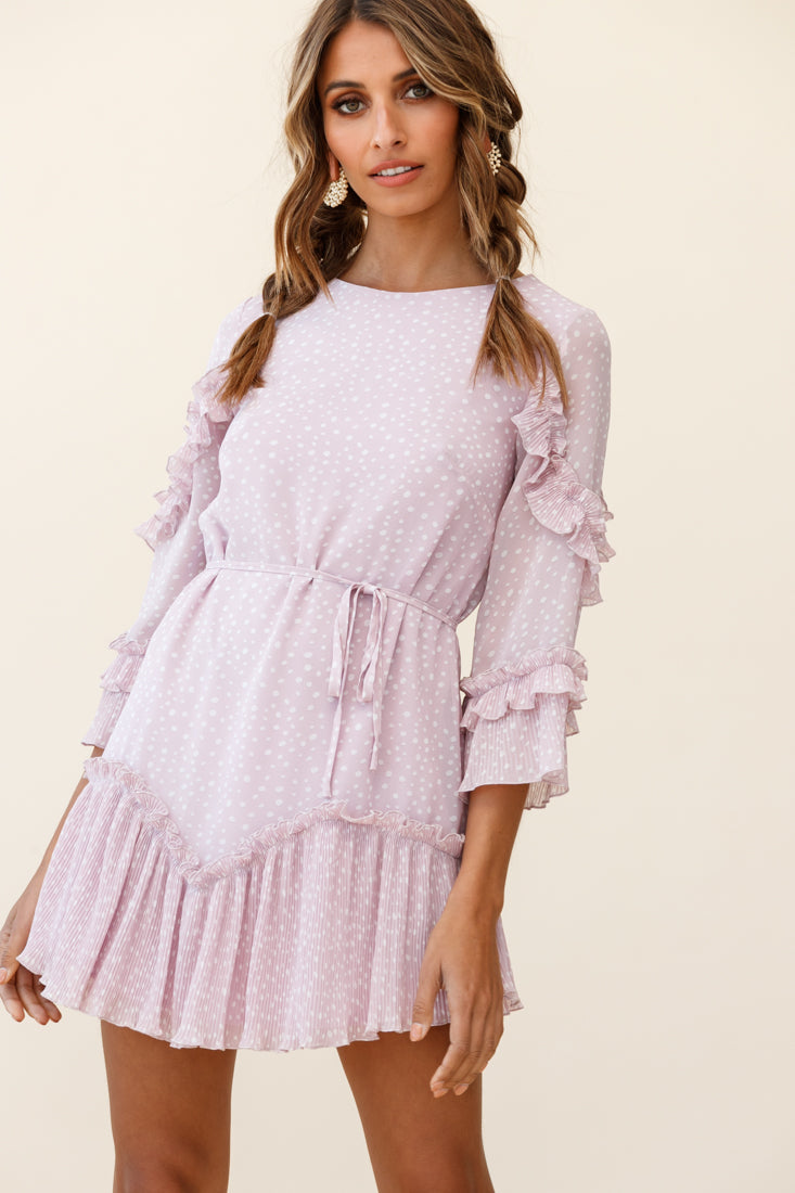 Yours Sincerely Three-Quarter Sleeve Accordion Pleat Dress Speckle Print Pink-Maymioy