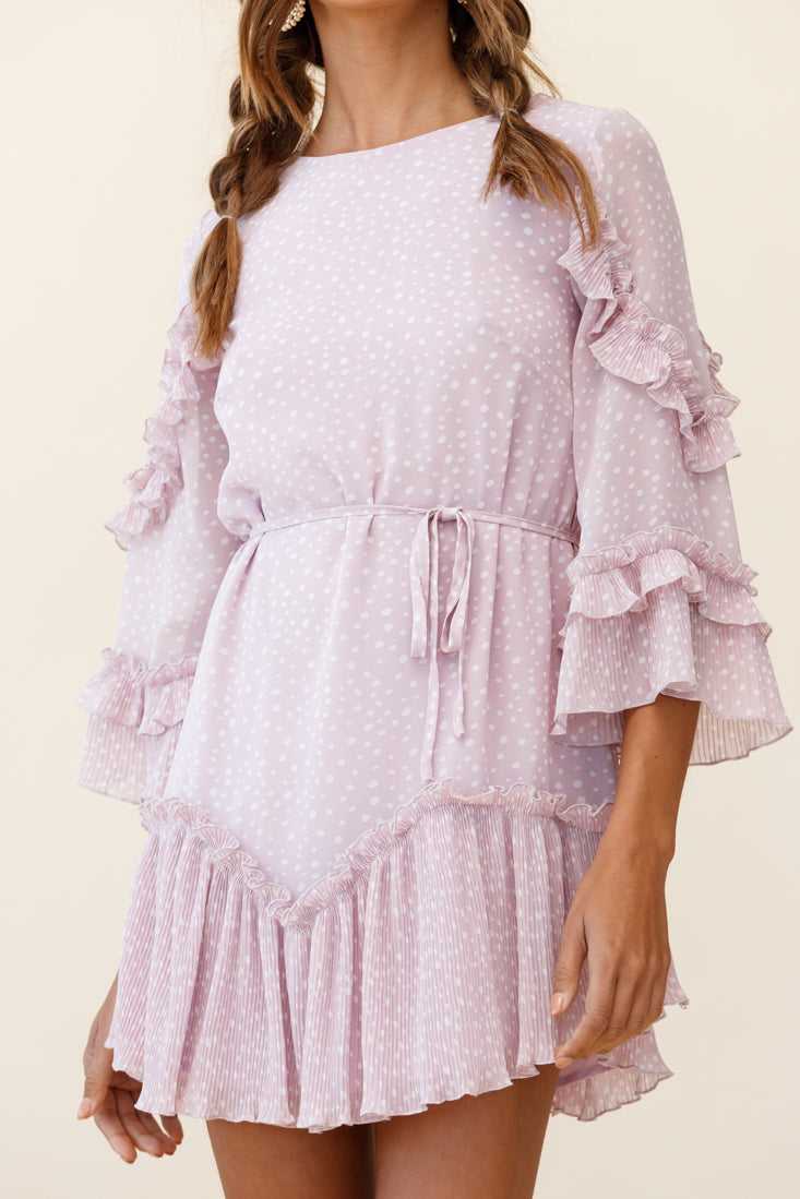 Yours Sincerely Three-Quarter Sleeve Accordion Pleat Dress Speckle Print Pink-Maymioy