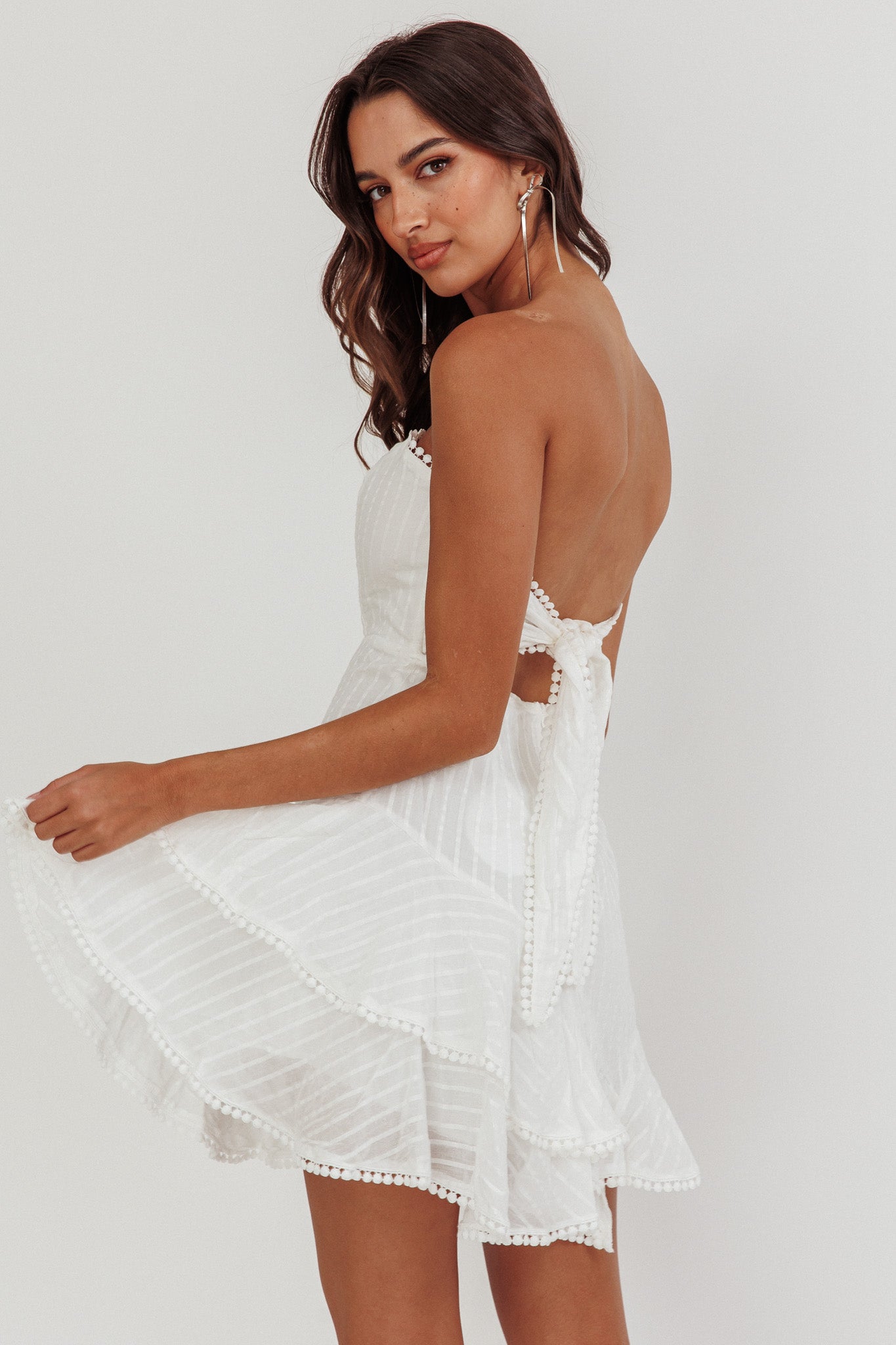 Candy Strapless Layered Ruffle Hem Dress White-Maymioy
