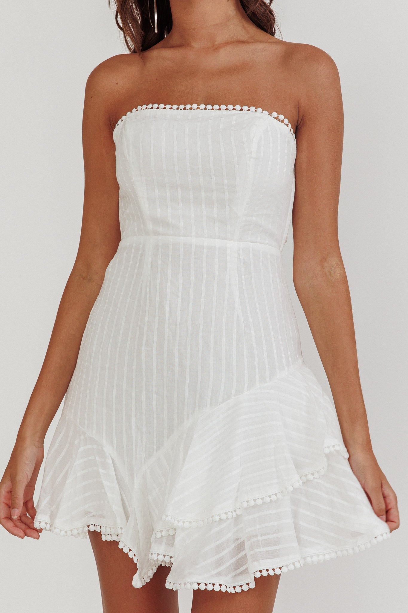 Candy Strapless Layered Ruffle Hem Dress White-Maymioy