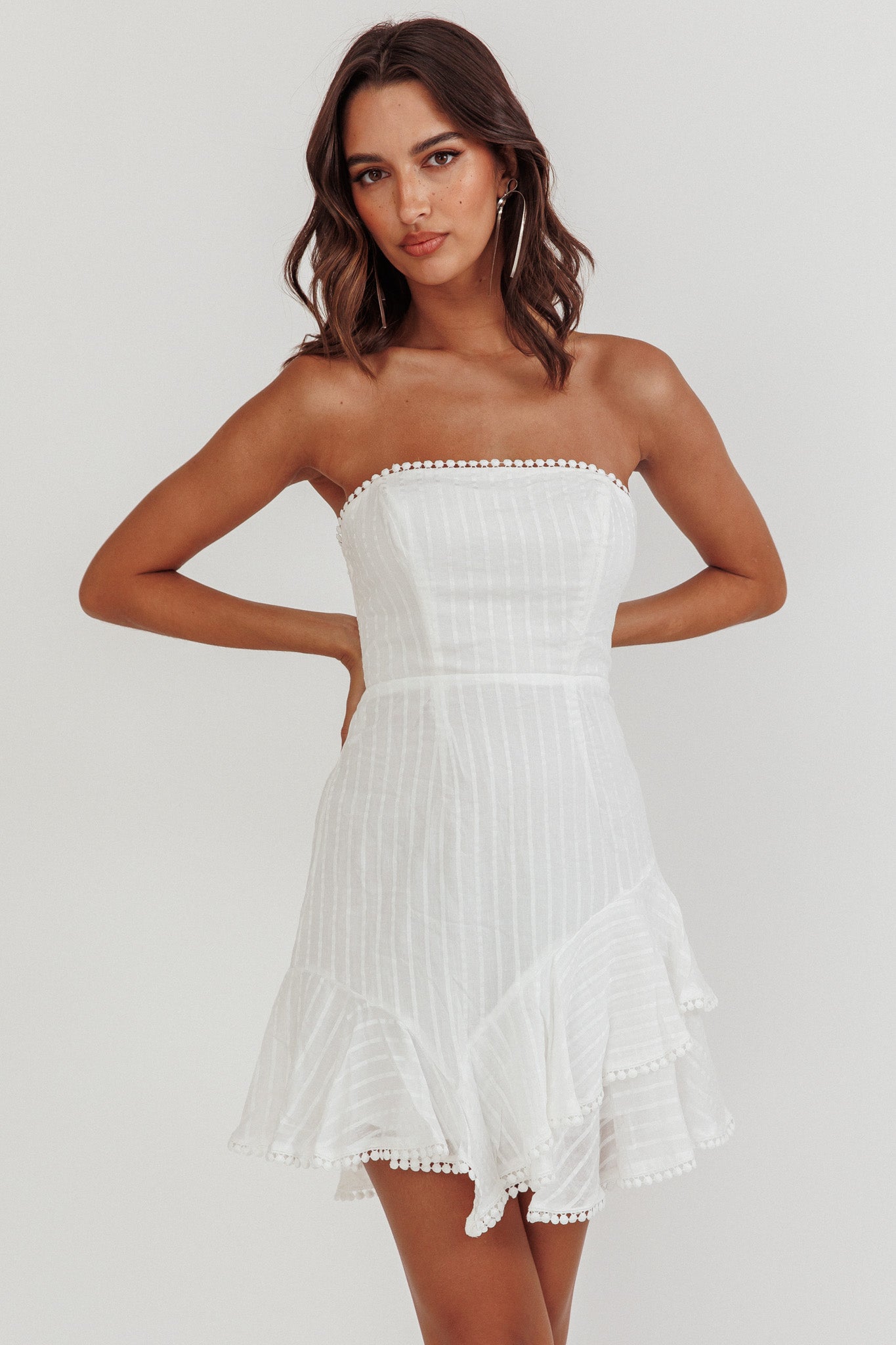 Candy Strapless Layered Ruffle Hem Dress White-Maymioy
