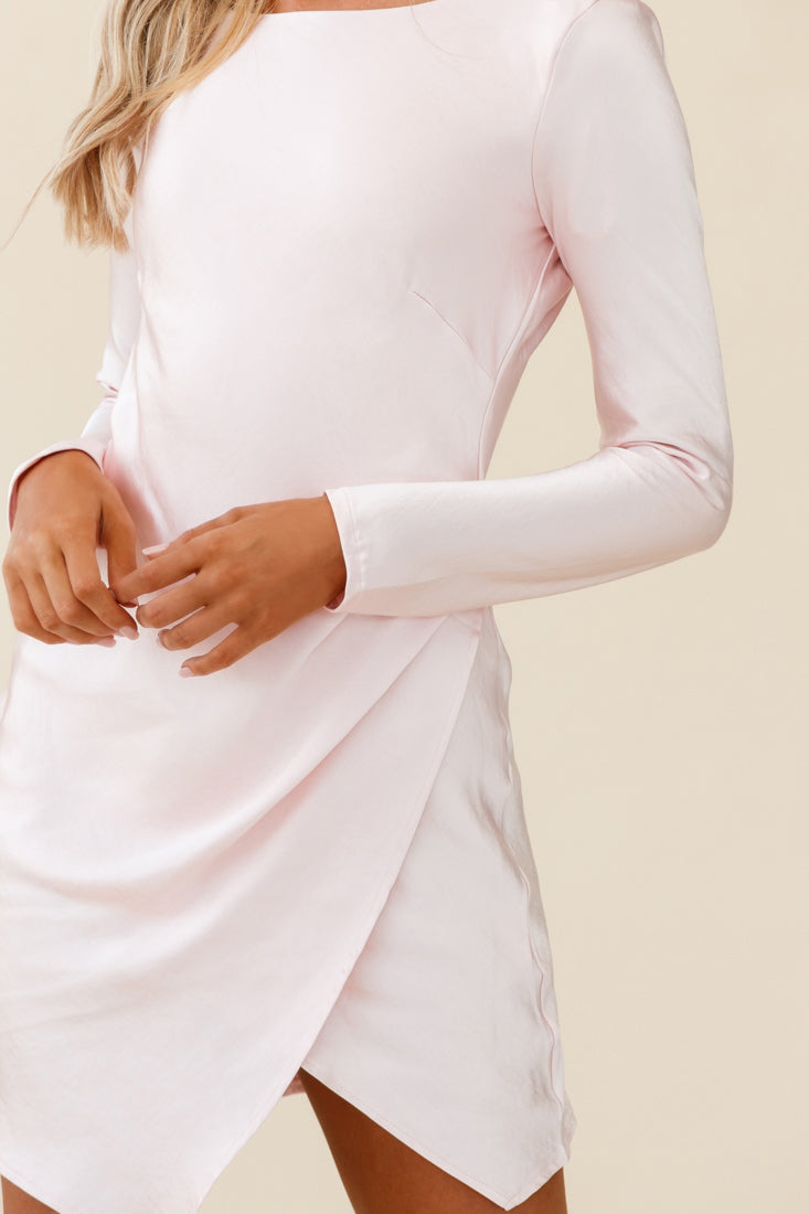 Thank Me Later Long Sleeve Open Back Dress Baby Pink-Maymioy