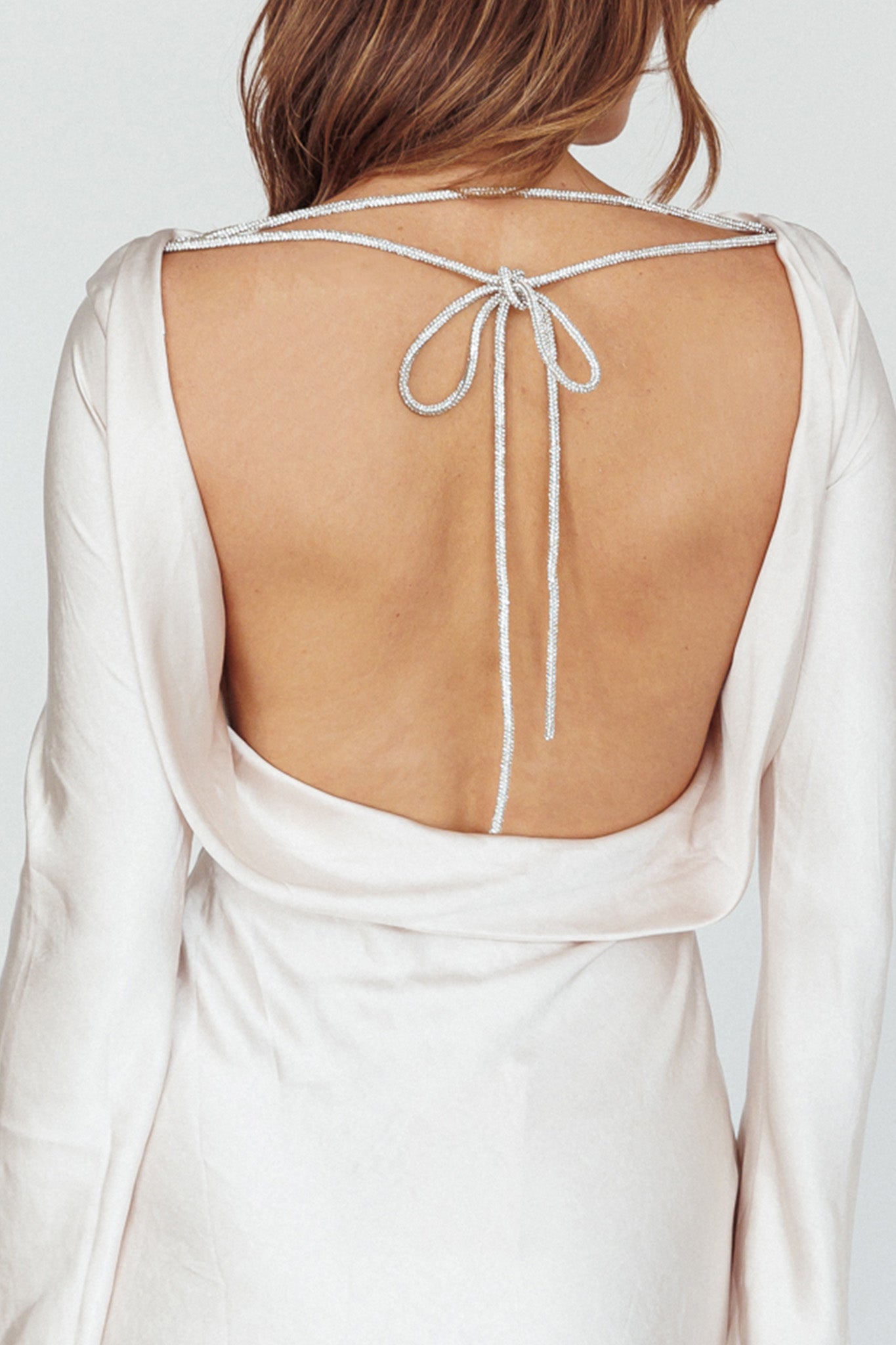 Thank Me Later Long Sleeve Diamante Rope Dress Champagne-Maymioy