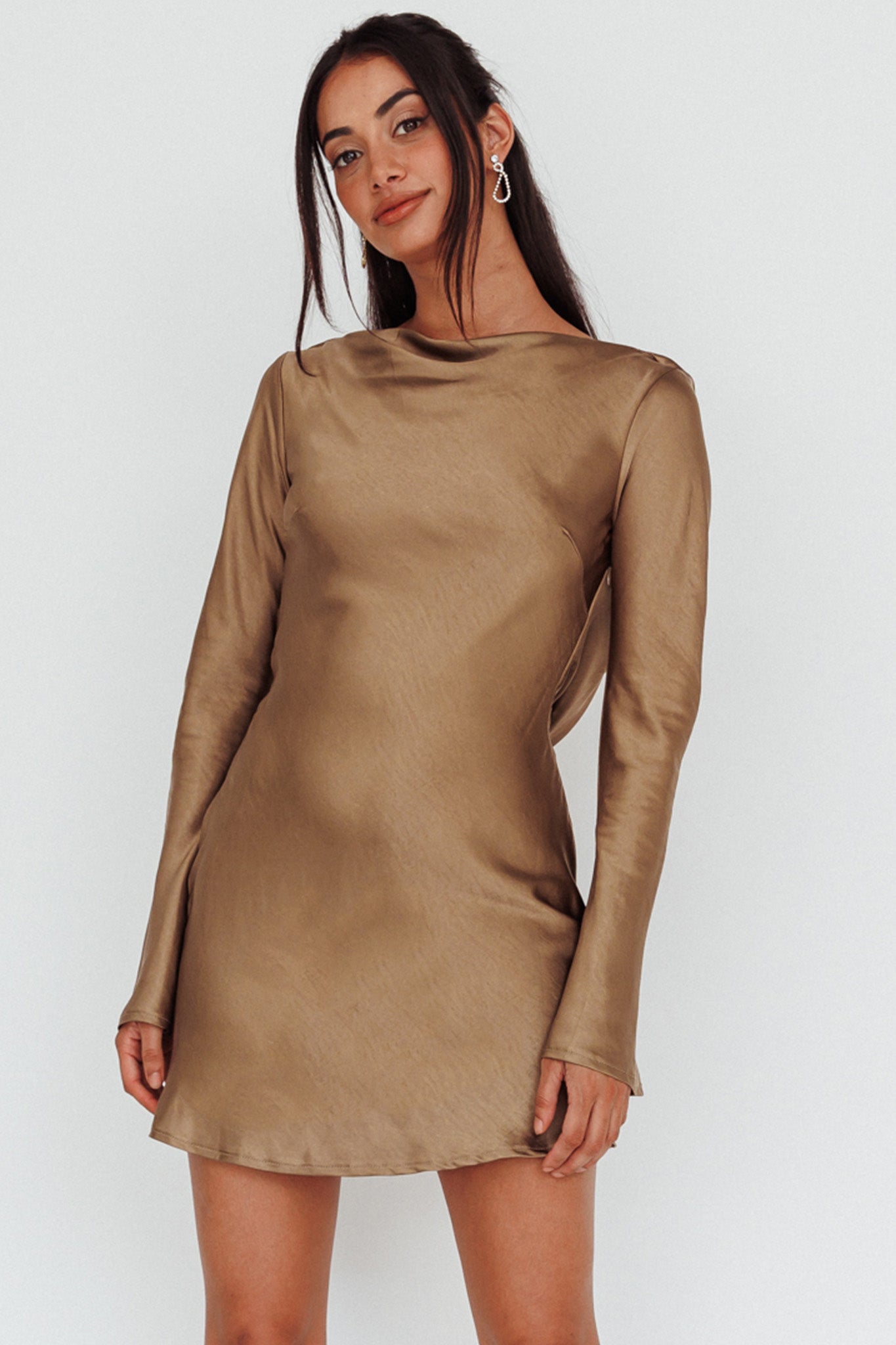 Thank Me Later Long Sleeve Diamante Rope Dress Olive-Maymioy