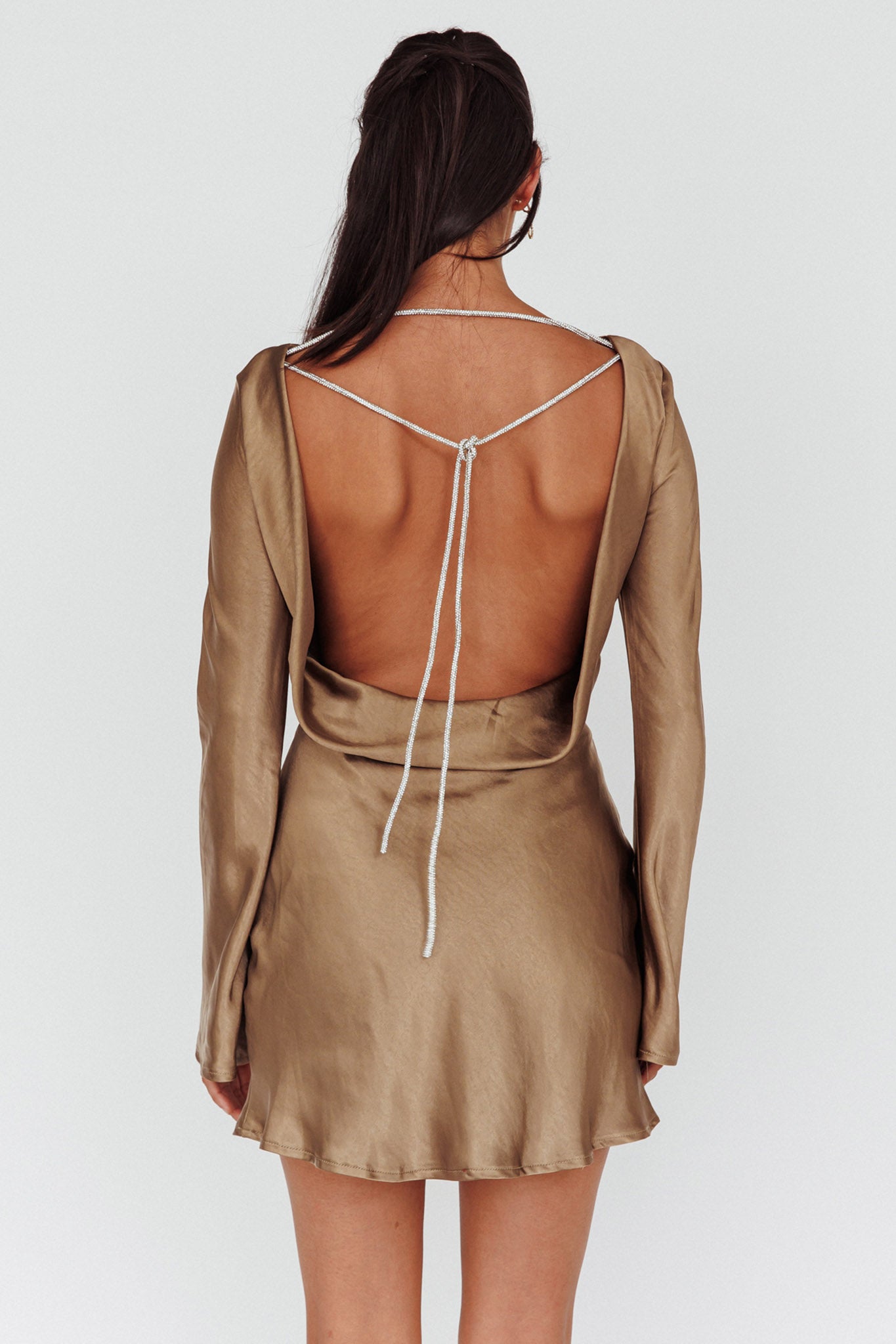 Thank Me Later Long Sleeve Diamante Rope Dress Olive-Maymioy